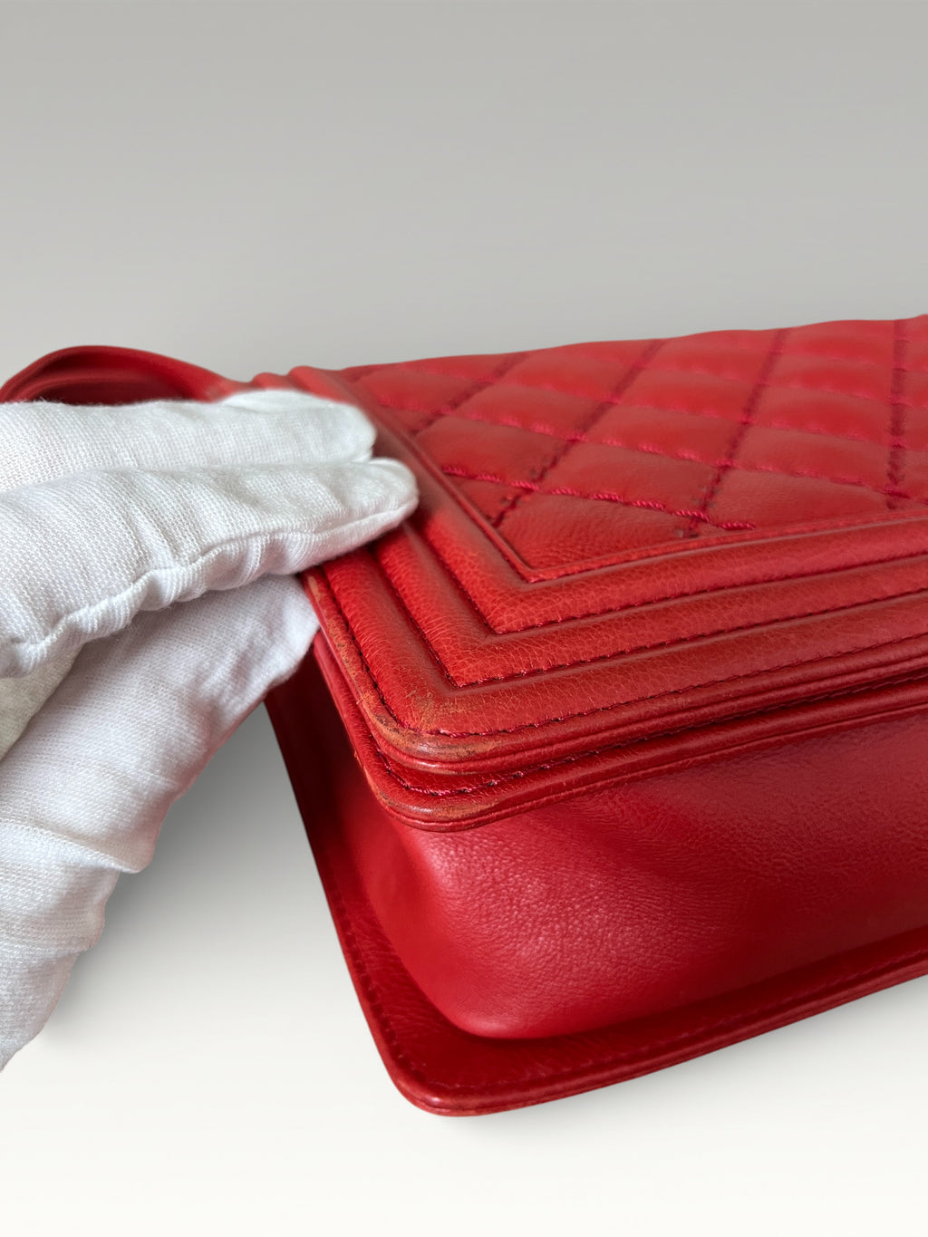 2015-2016 Chanel Large Boy Bag Red Quilted Leather Antique Silver Hardware