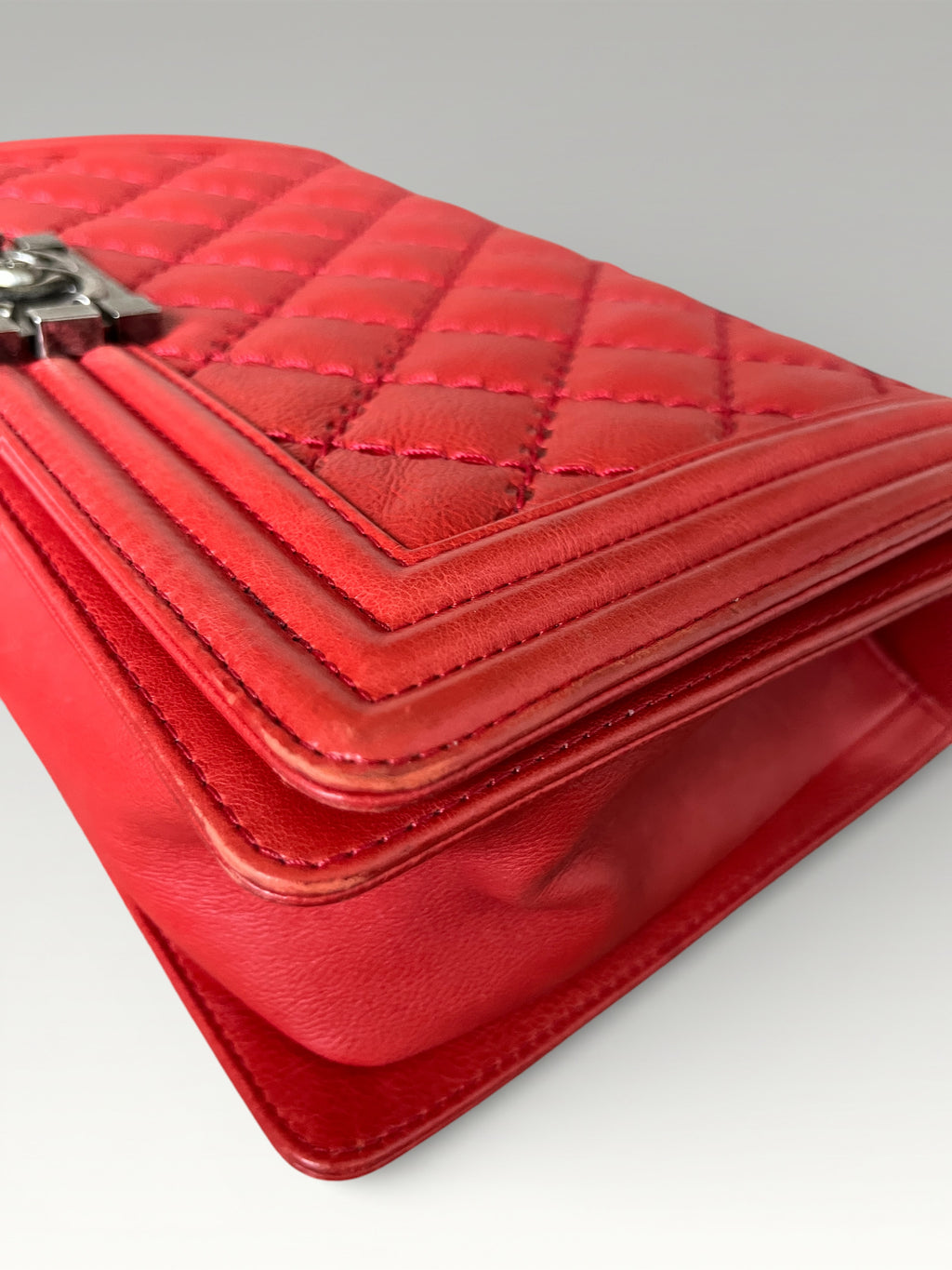 2015-2016 Chanel Large Boy Bag Red Quilted Leather Antique Silver Hardware