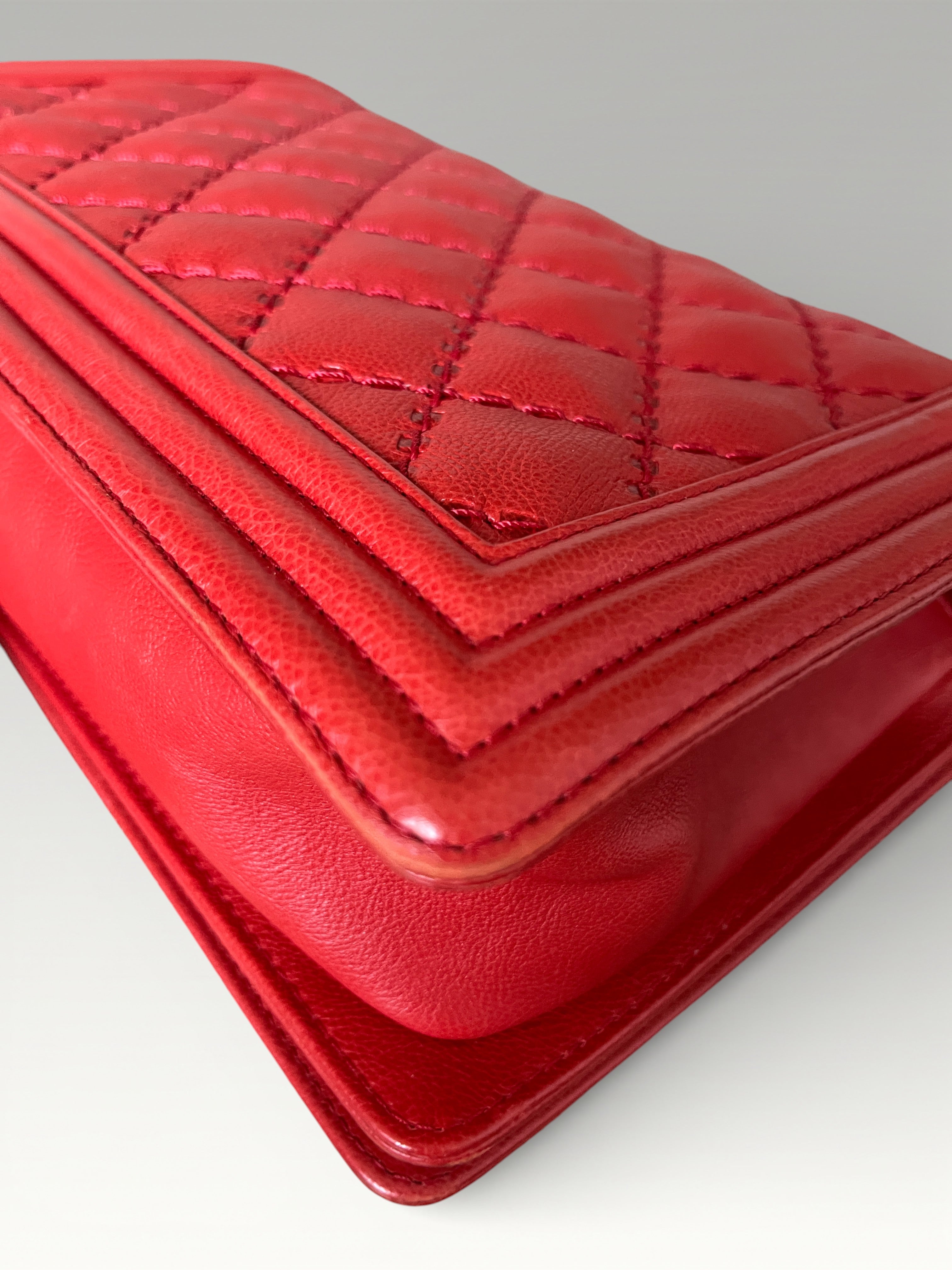 2015-2016 Chanel Large Boy Bag Red Quilted Leather Antique Silver Hardware