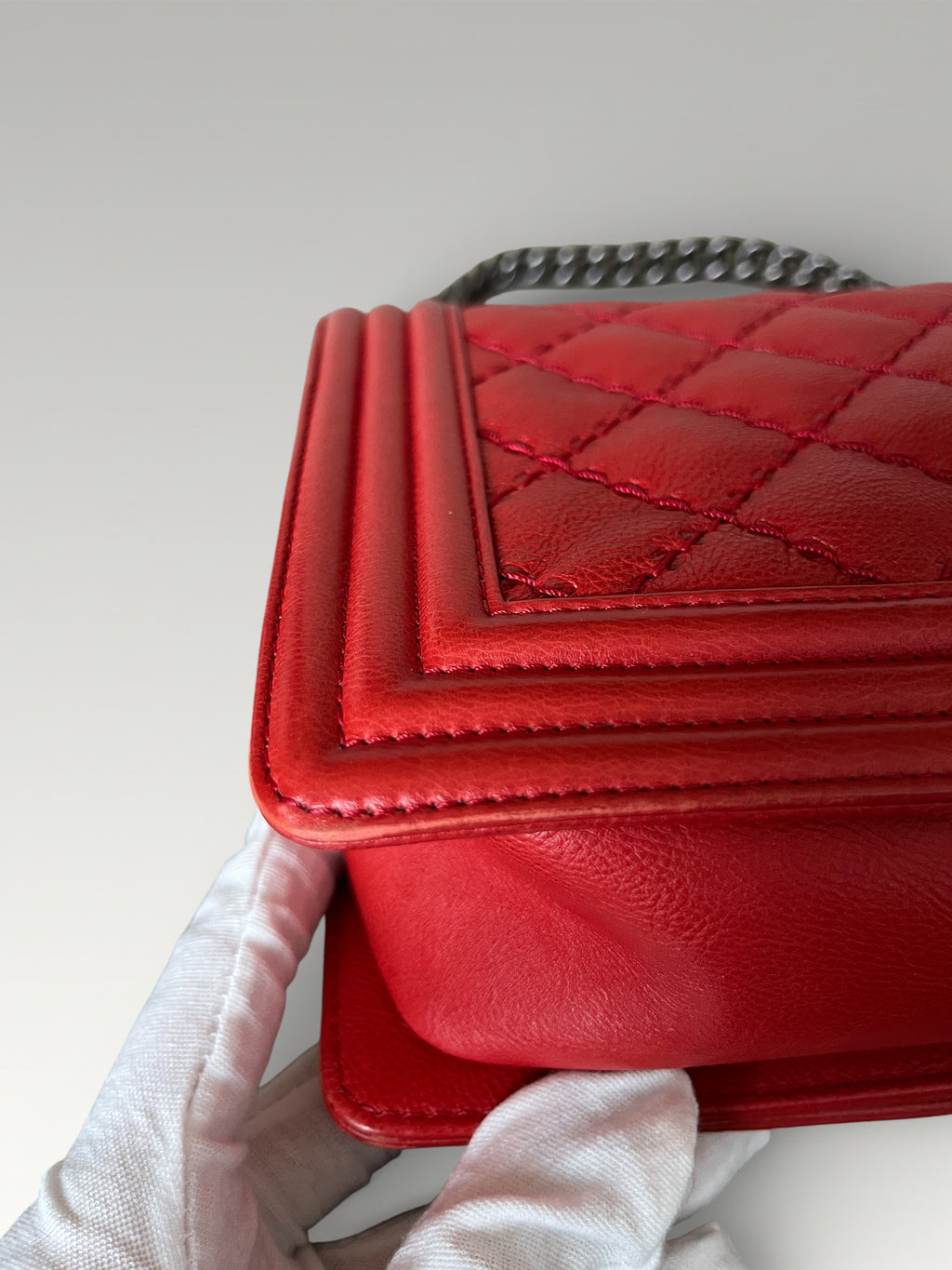 2015-2016 Chanel Large Boy Bag Red Quilted Leather Antique Silver Hardware