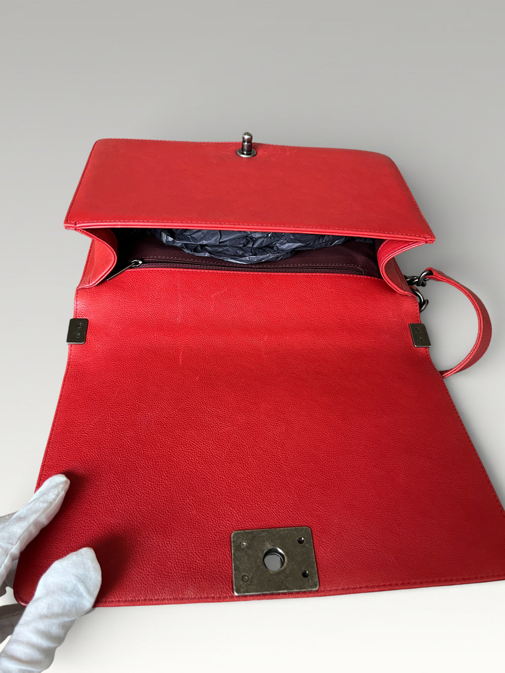 2015-2016 Chanel Large Boy Bag Red Quilted Leather Antique Silver Hardware