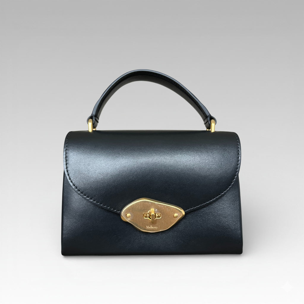 Mulberry Lana Small Top Handle Bag Black Smooth Leather