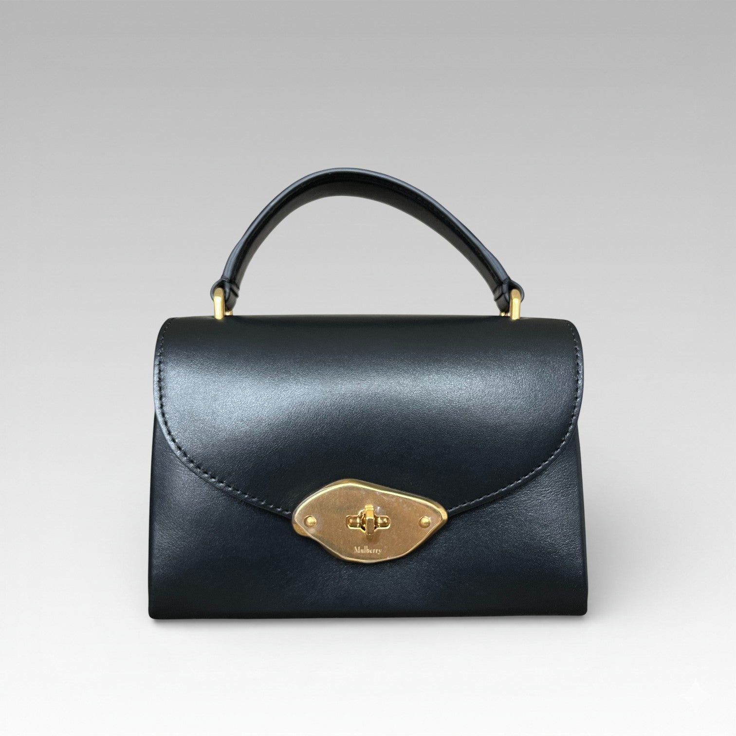 Mulberry Lana Small Top Handle Bag Black Smooth Leather