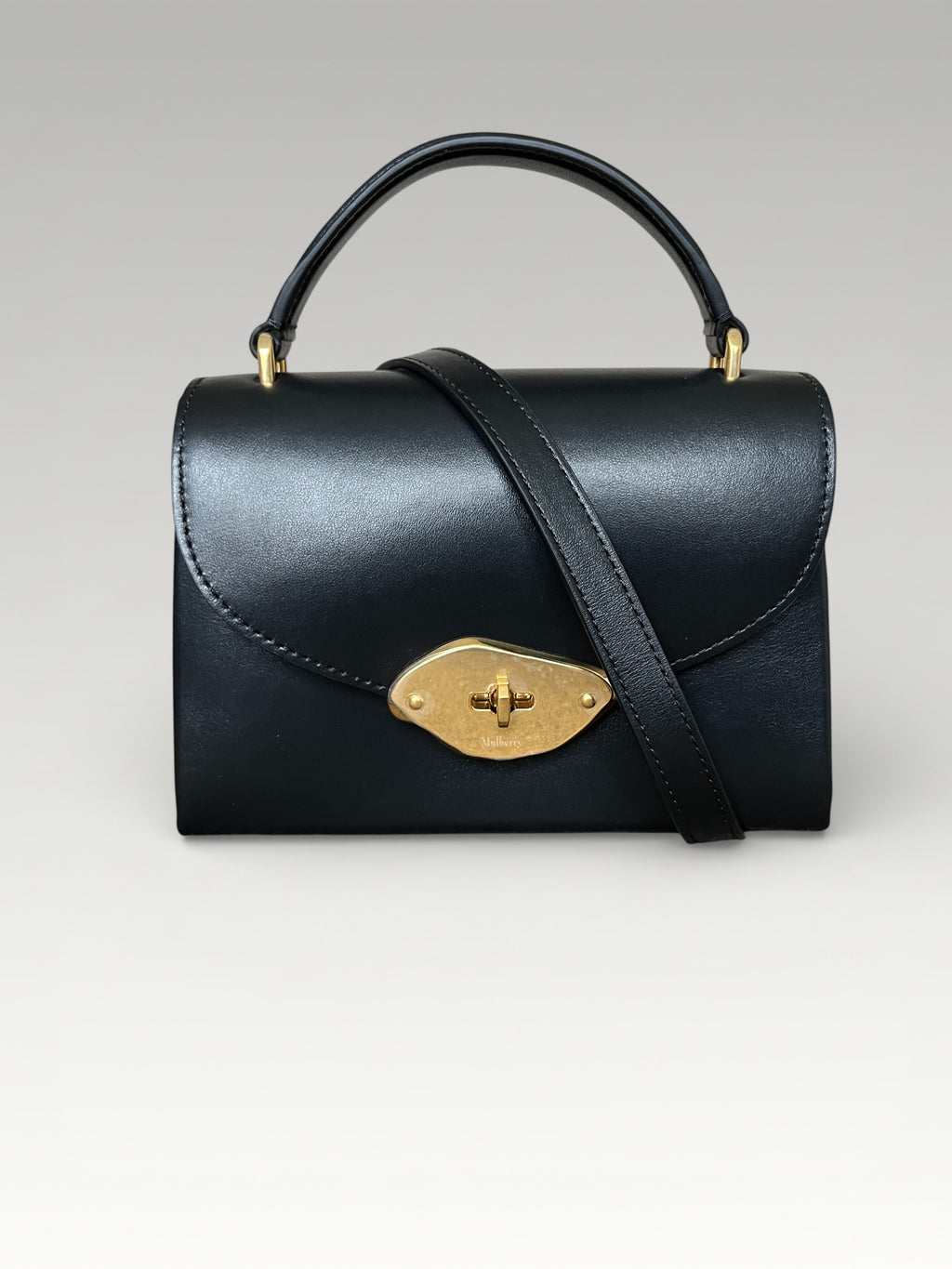 Mulberry Lana Small Top Handle Bag Black Smooth Leather