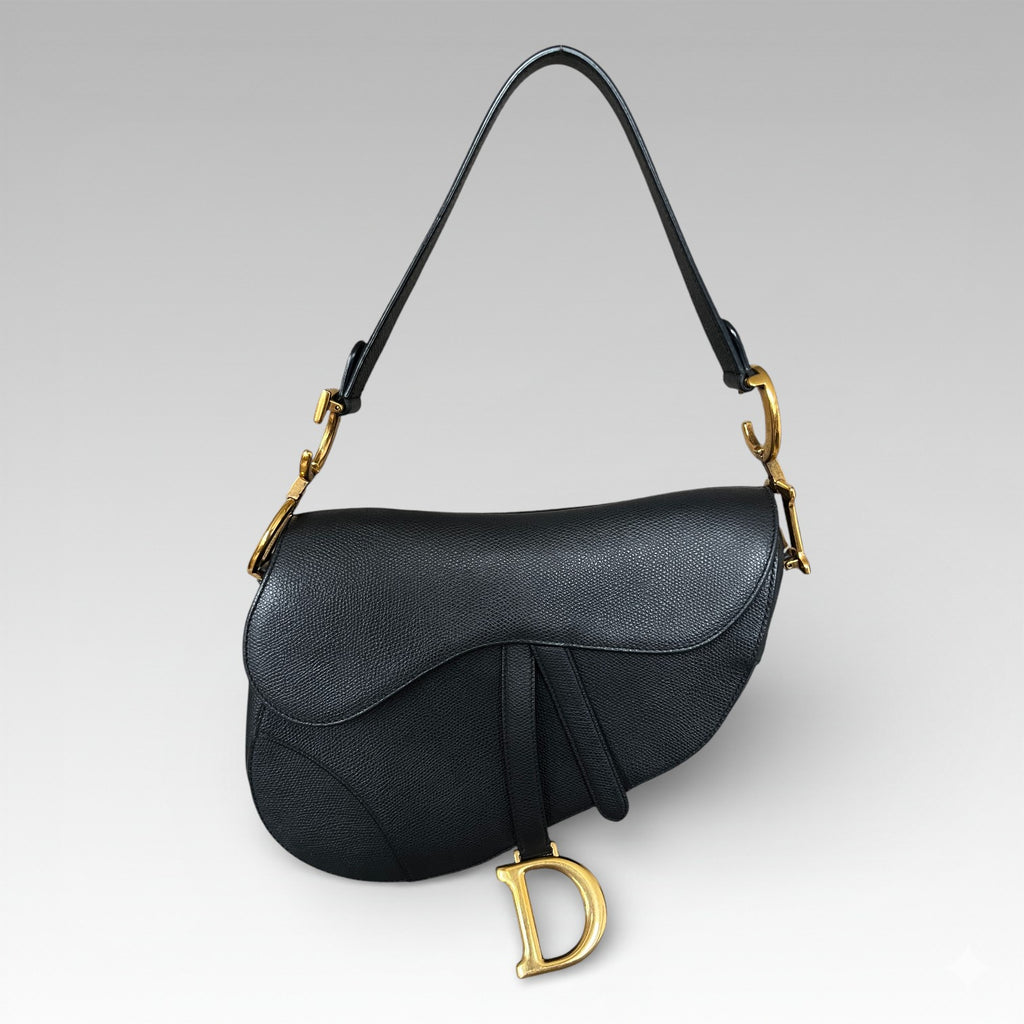 Dior Saddle Bag Black Grained Leather Gold Hardware