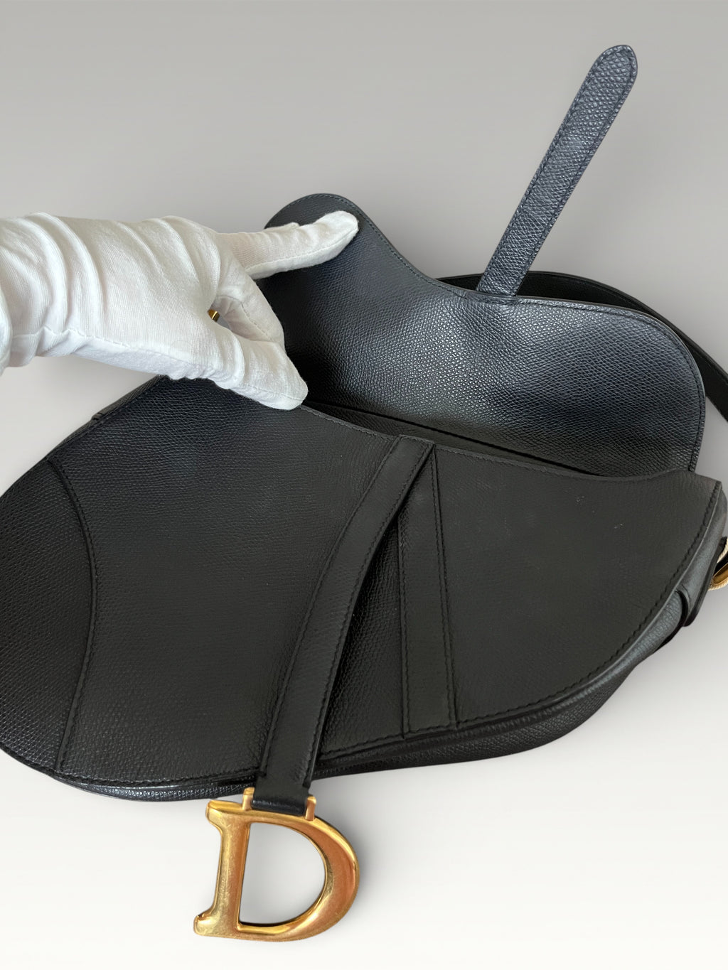 Dior Saddle Bag Black Grained Leather Gold Hardware