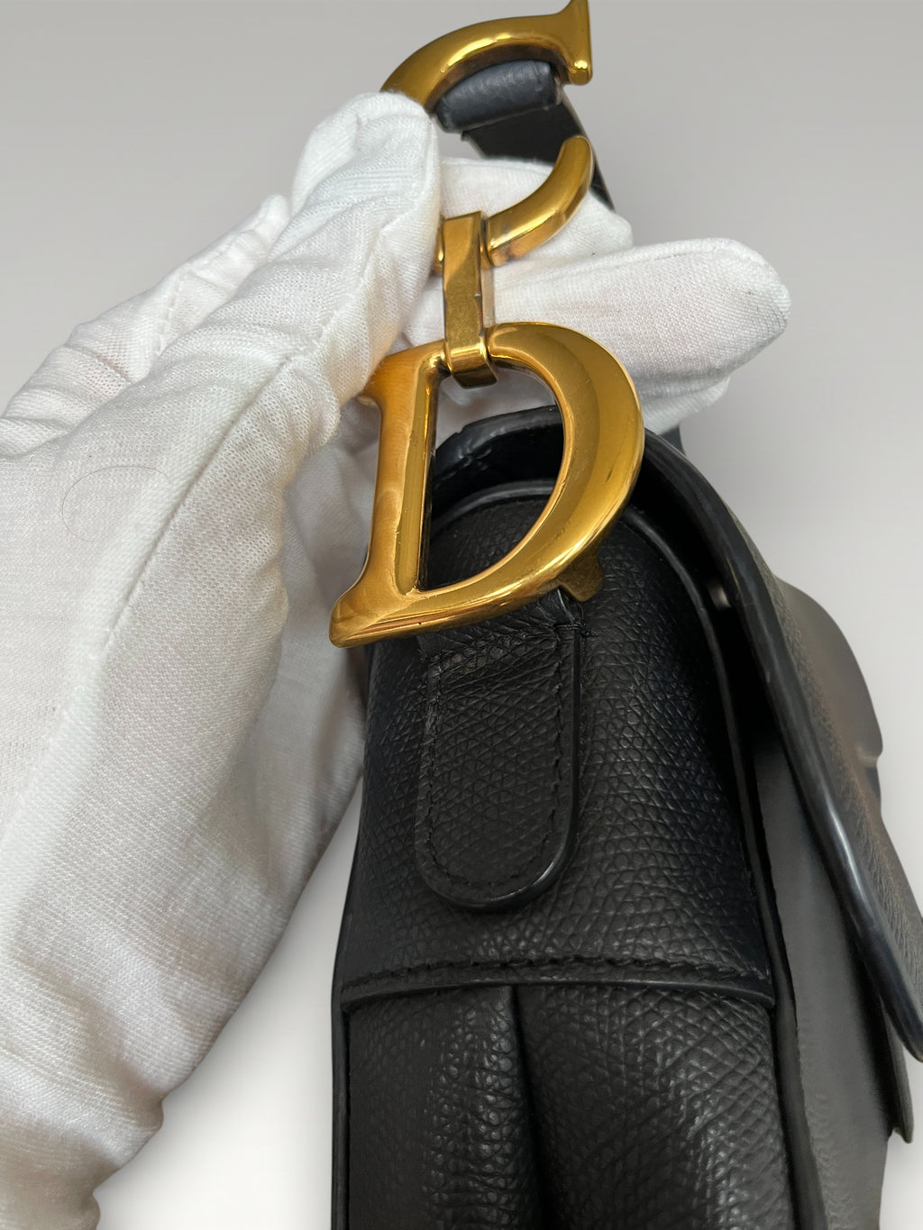 Dior Saddle Bag Black Grained Leather Gold Hardware