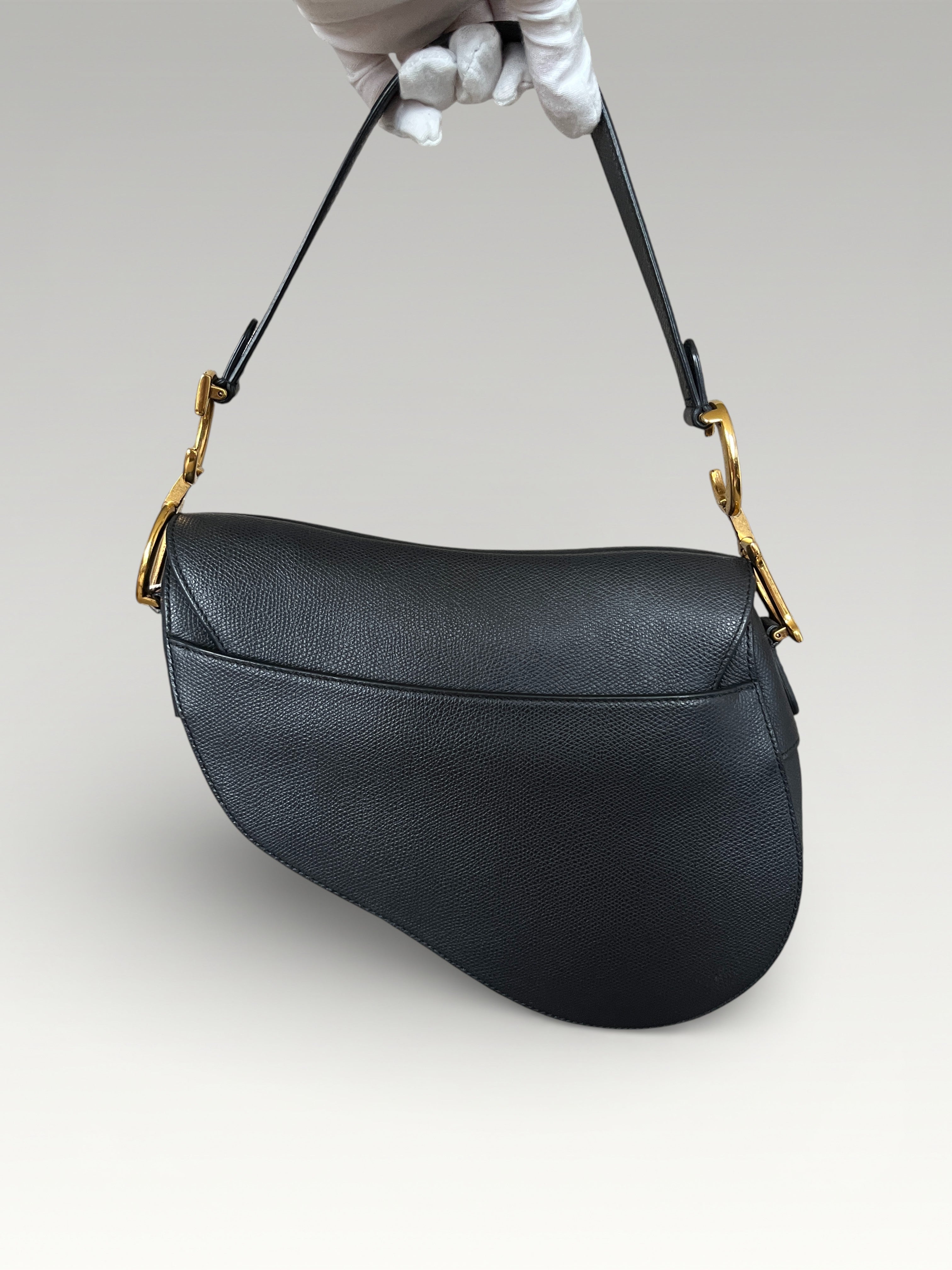 Dior Saddle Bag Black Grained Leather Gold Hardware
