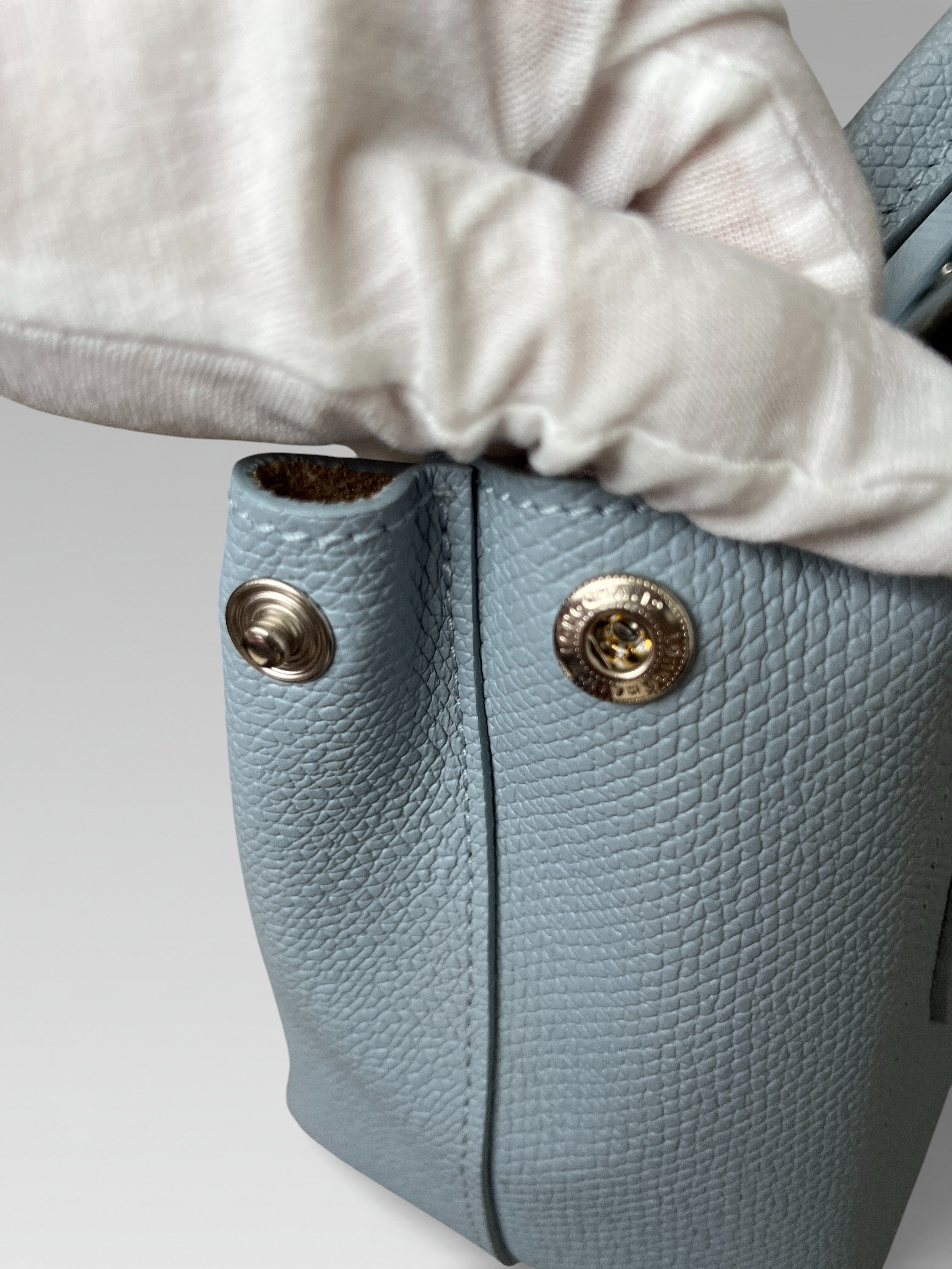 Longchamp Roseau S Grey Blue Bag In Pebbled Leather