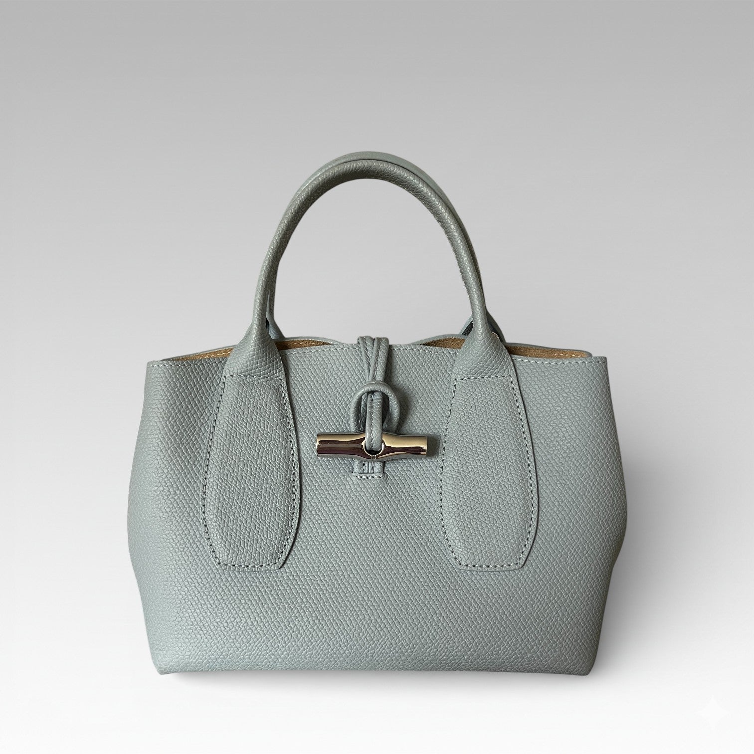 Longchamp Roseau S Grey Blue Bag In Pebbled Leather