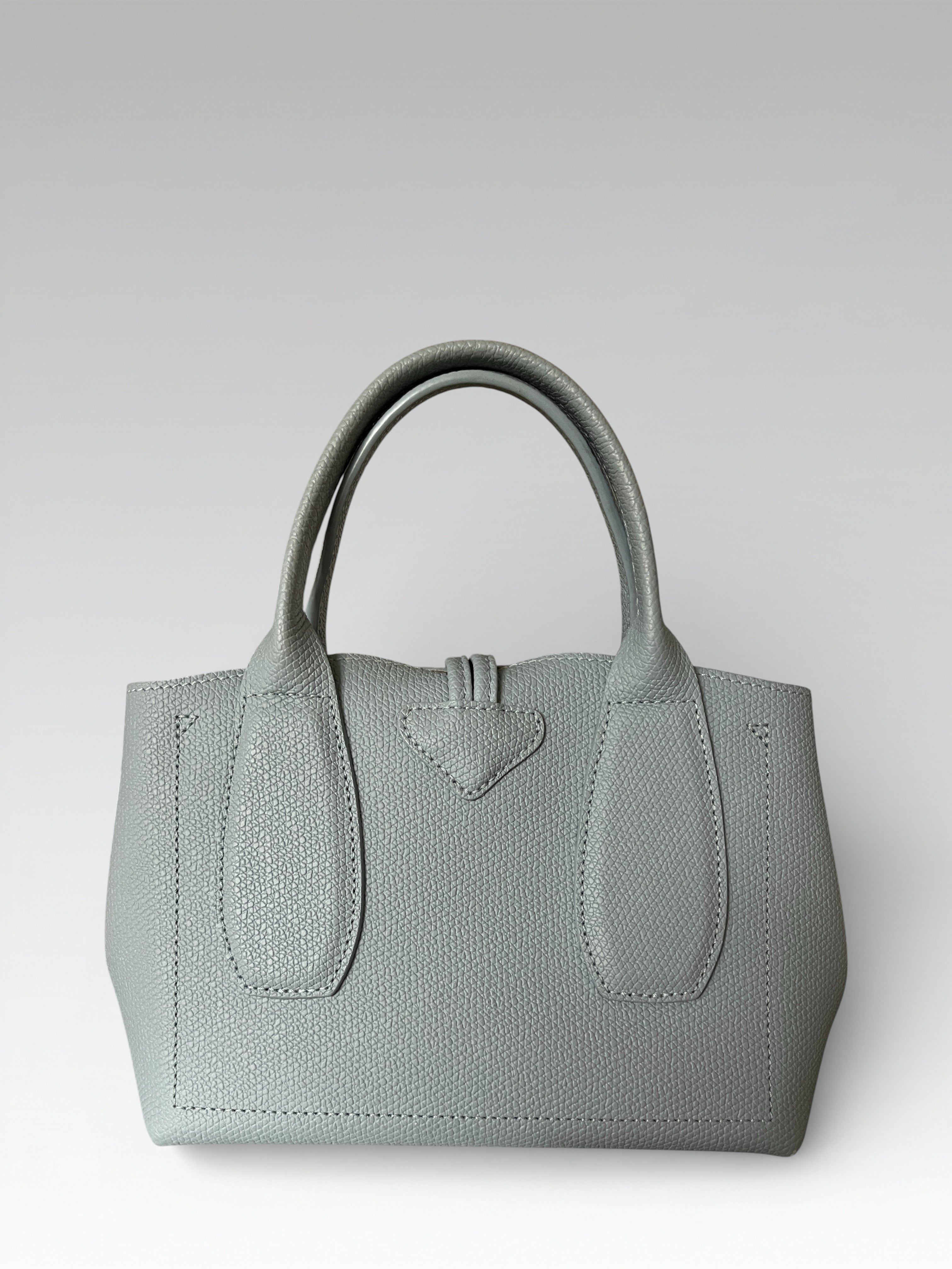 Longchamp Roseau S Grey Blue Bag In Pebbled Leather