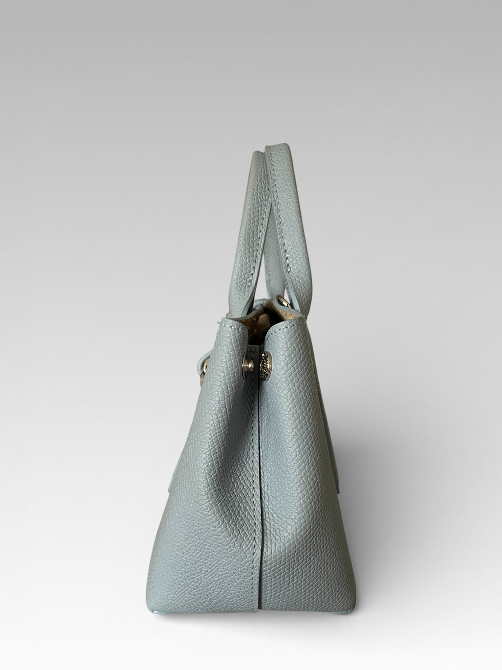 Longchamp Roseau S Grey Blue Bag In Pebbled Leather