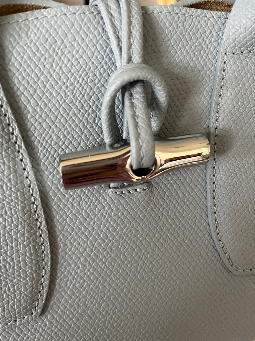 Longchamp Roseau S Grey Blue Bag In Pebbled Leather