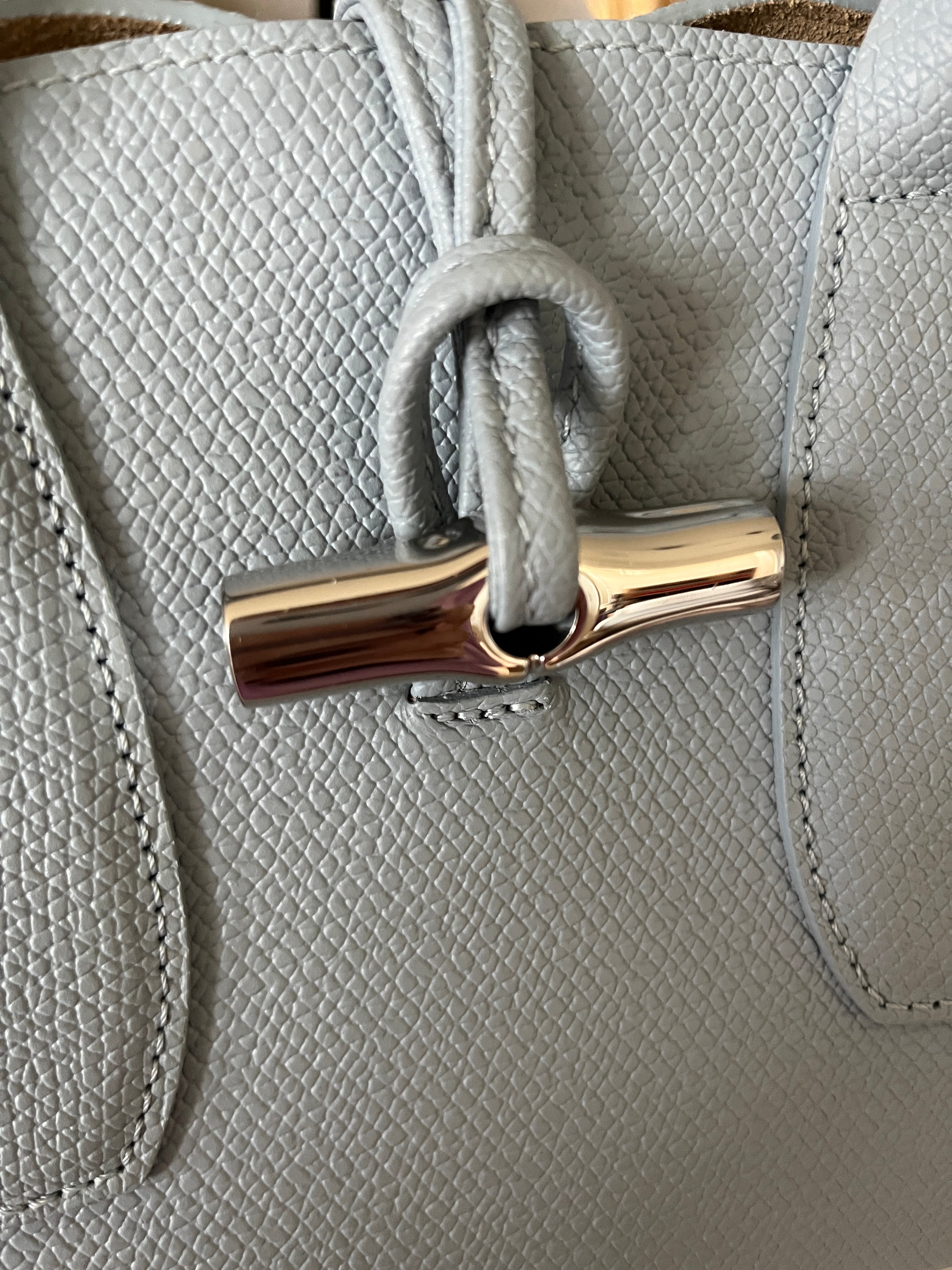 Longchamp Roseau S Grey Blue Bag In Pebbled Leather