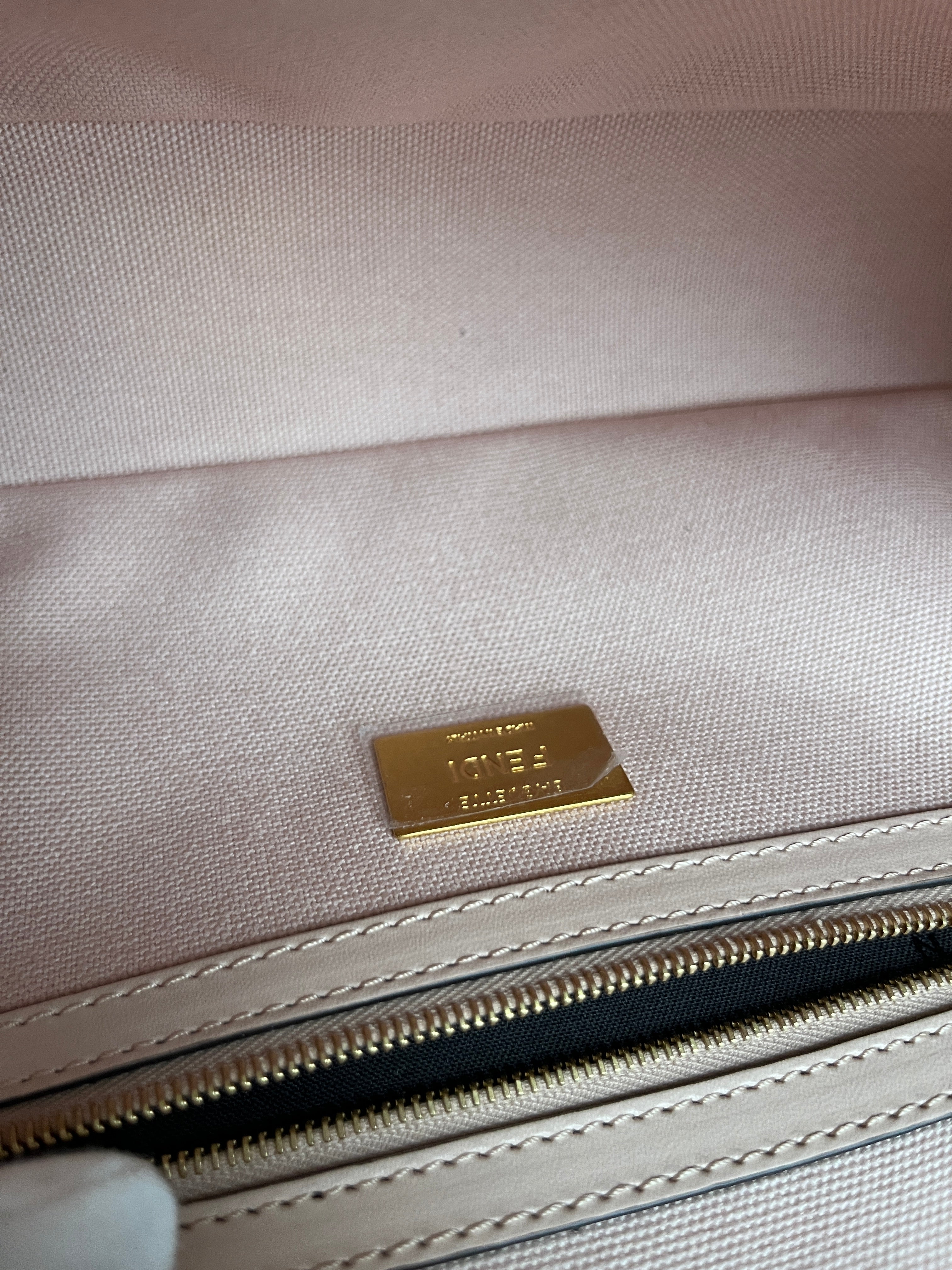 Fendi Zucca Baguette Canvas Bag With Pink Monogram Embroidery