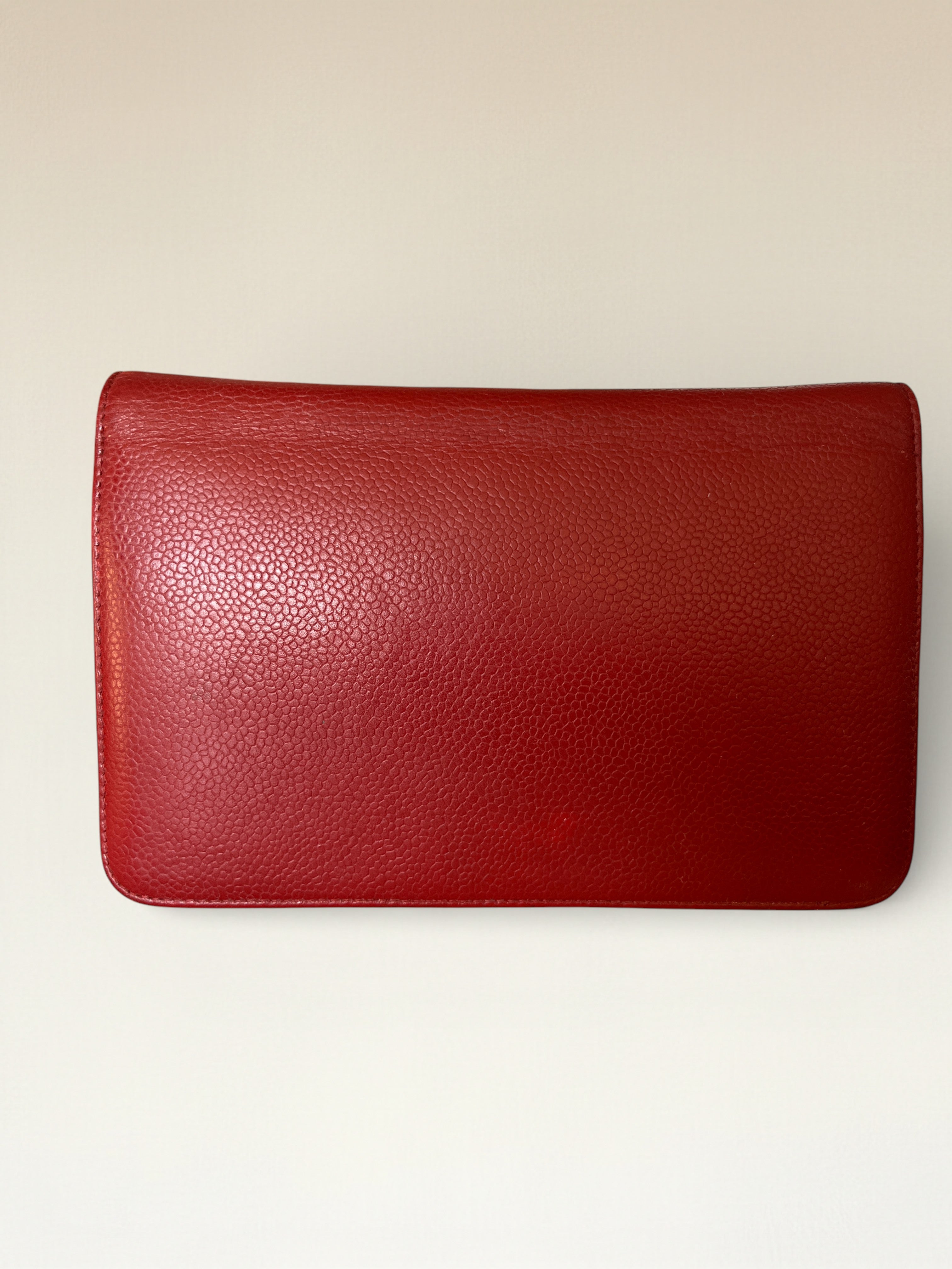 2012 Chanel Coco Mark Wallet On Chain In Red Caviar Leather