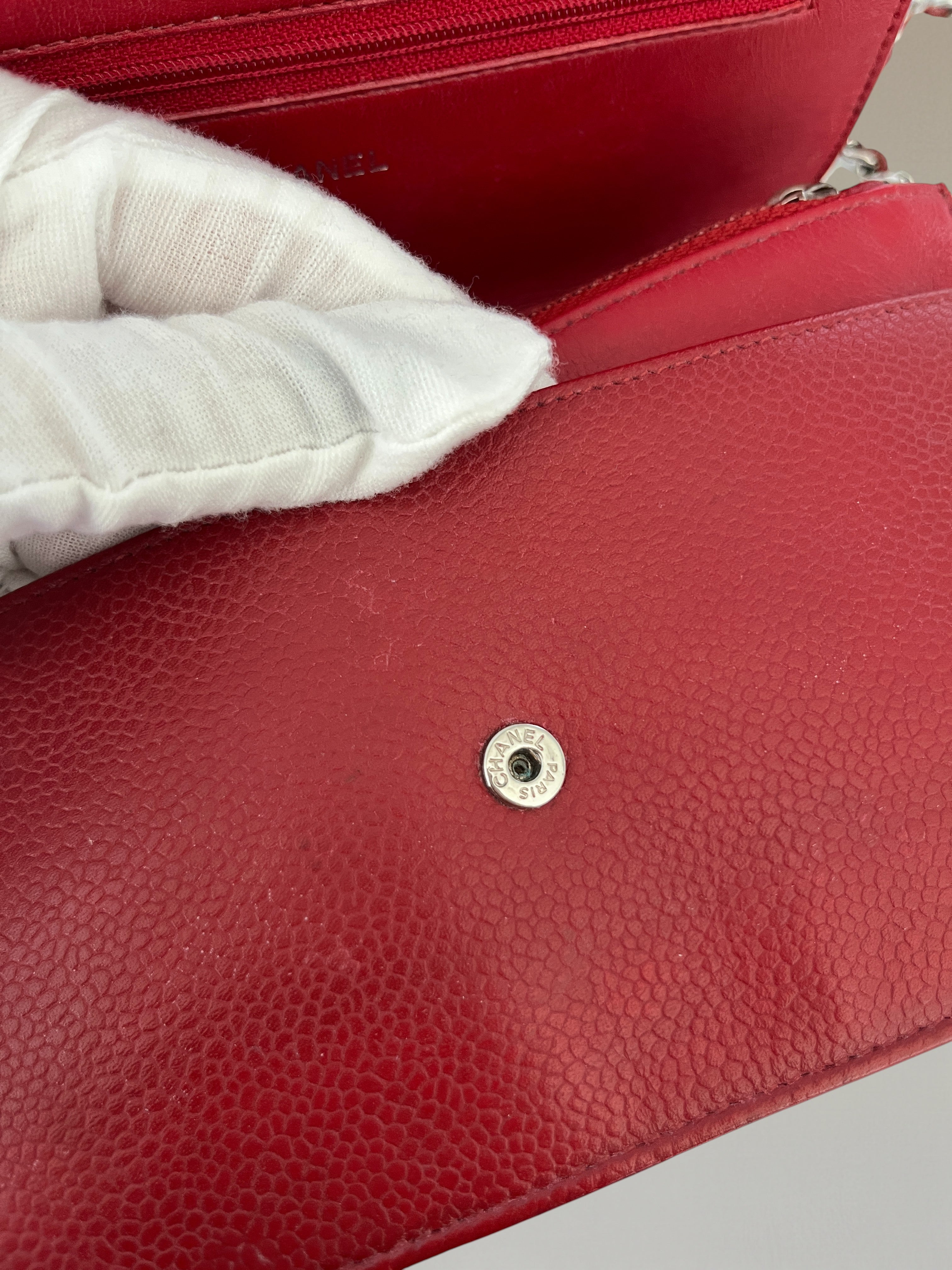 2012 Chanel Coco Mark Wallet On Chain In Red Caviar Leather