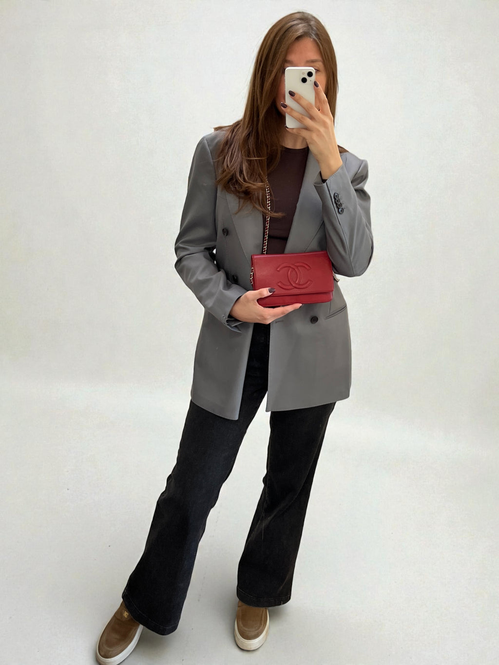 2012 Chanel Coco Mark Wallet On Chain In Red Caviar Leather