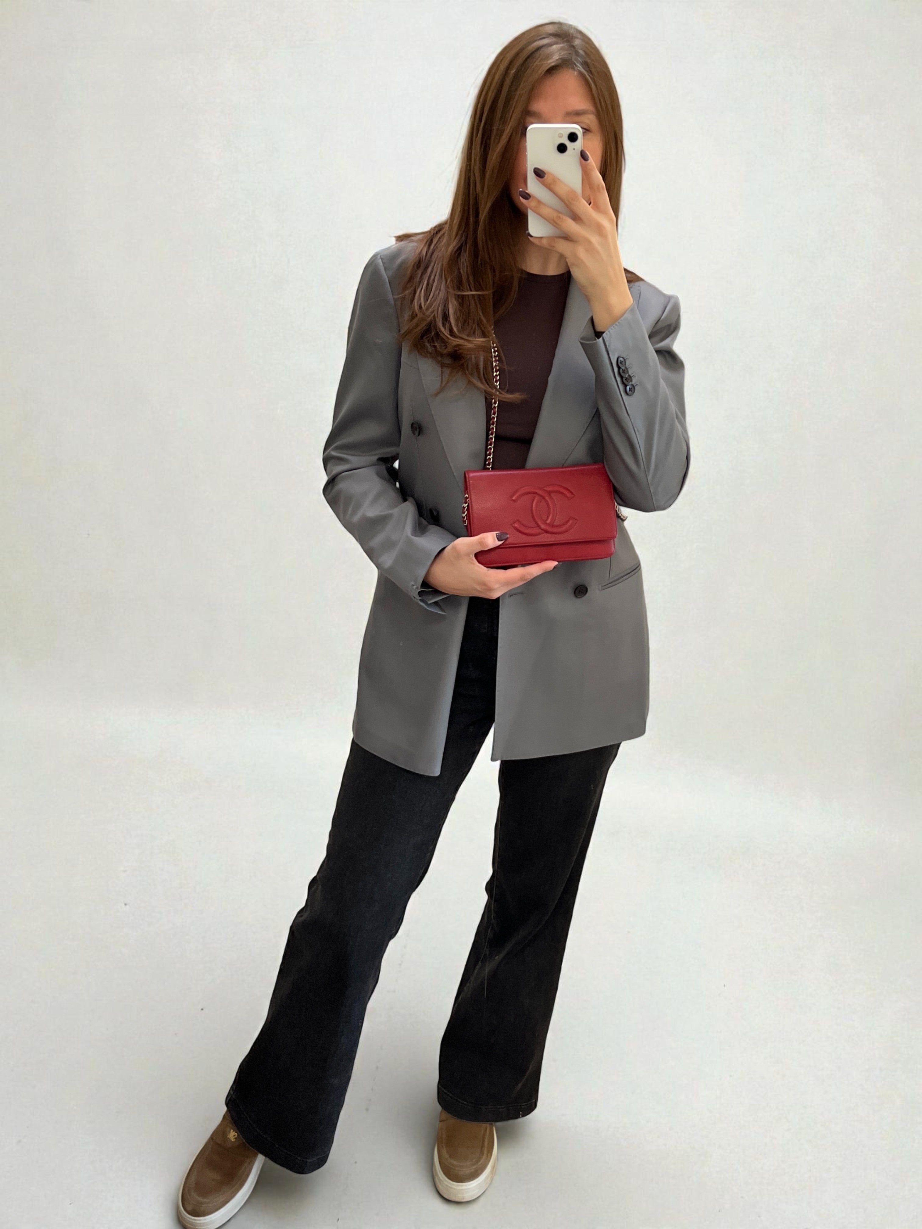 2012 Chanel Coco Mark Wallet On Chain In Red Caviar Leather