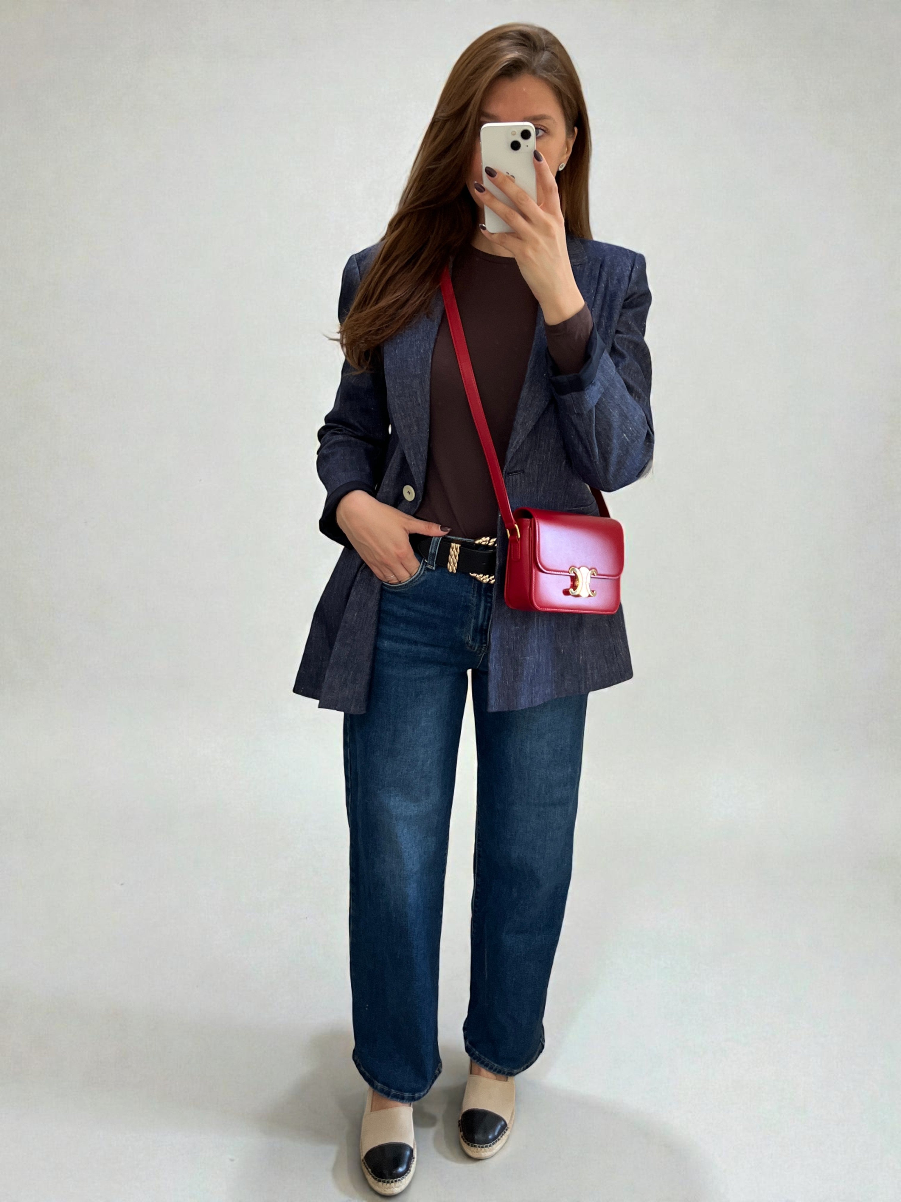 Celine Teen Triomphe Crossbody Bag Red Smooth Leather