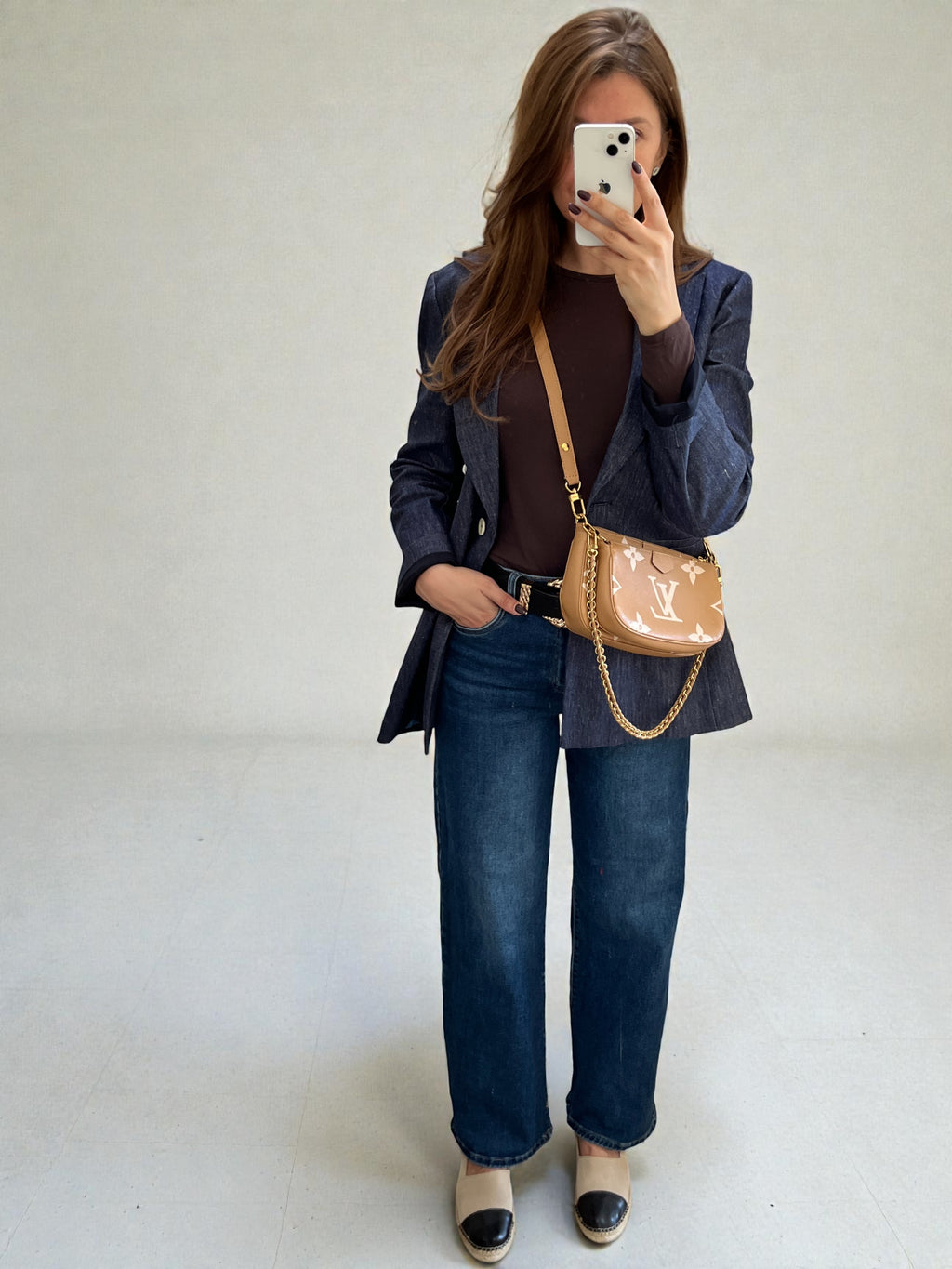 Louis Vuitton Multi Pochette Accessoires In Empreinte Leather With Large LV Monogram Print Caramel Colour