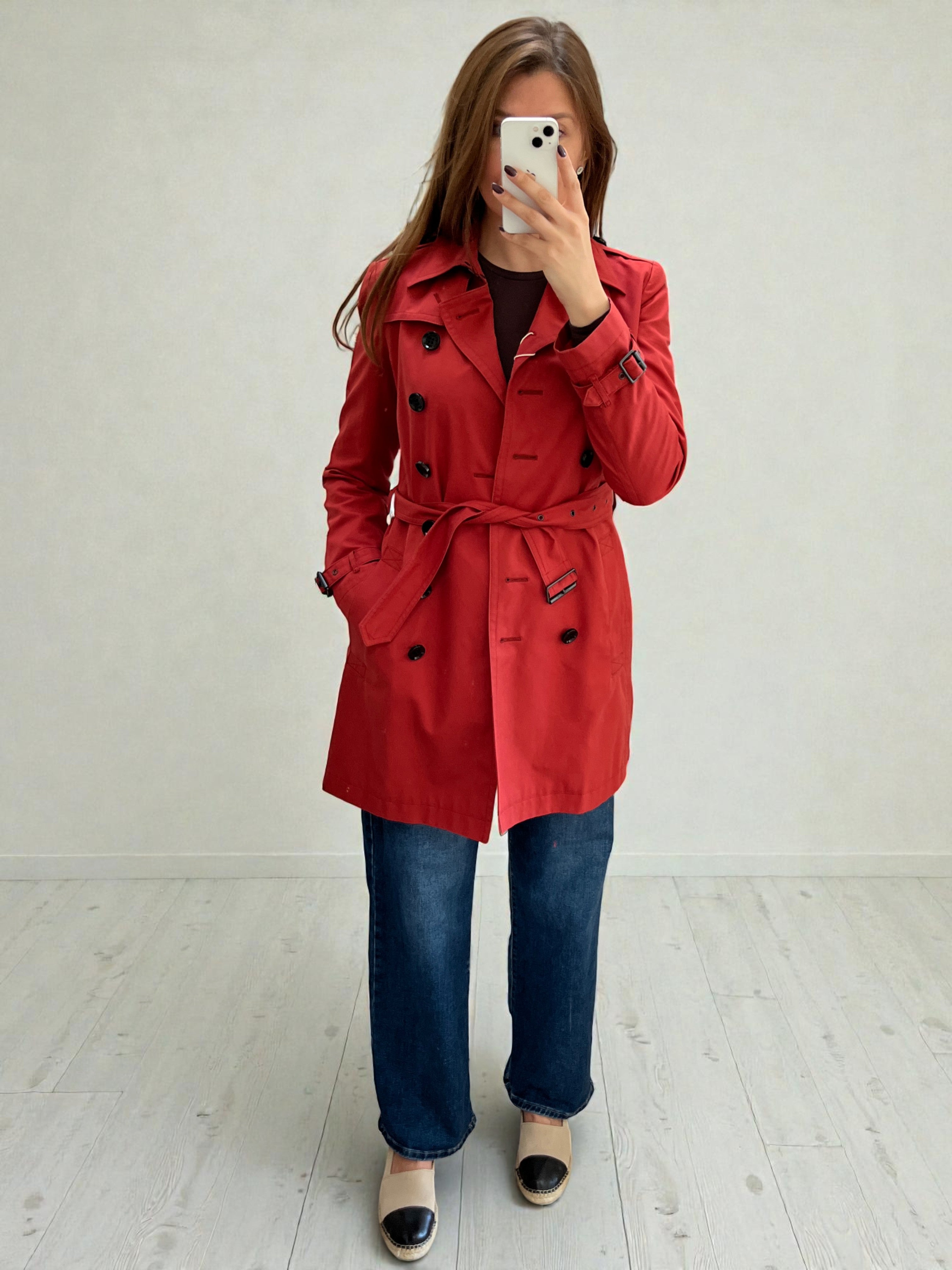 Burberry Classic Gabardine Cotton Trench Coat Brick Red Size S (UK 8)