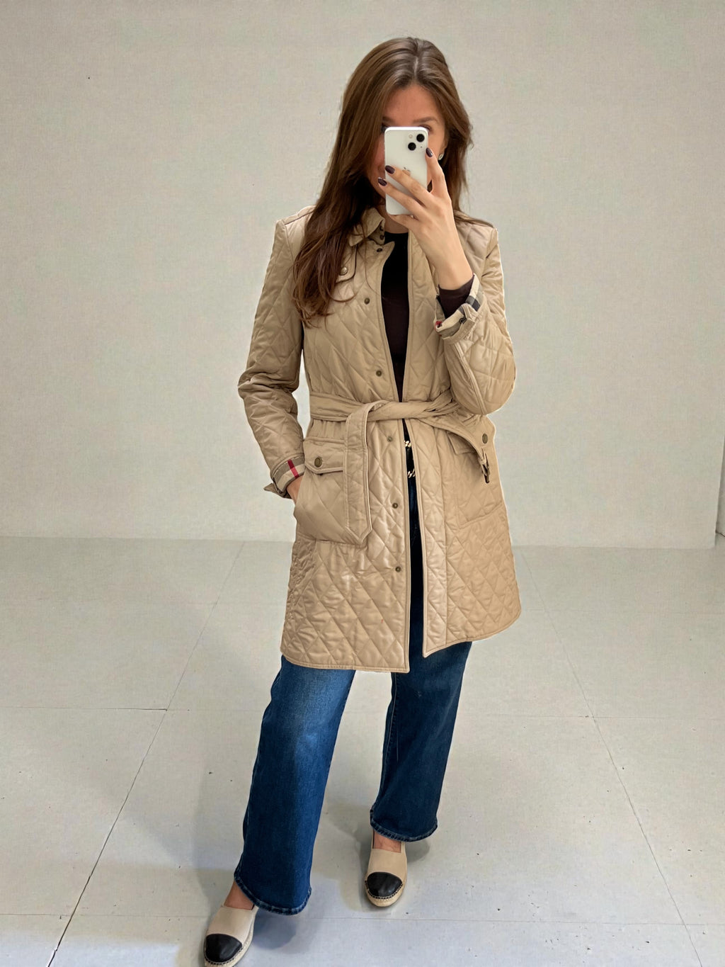 Burberry Quilted Mid-length Trench Coat Beige Size M