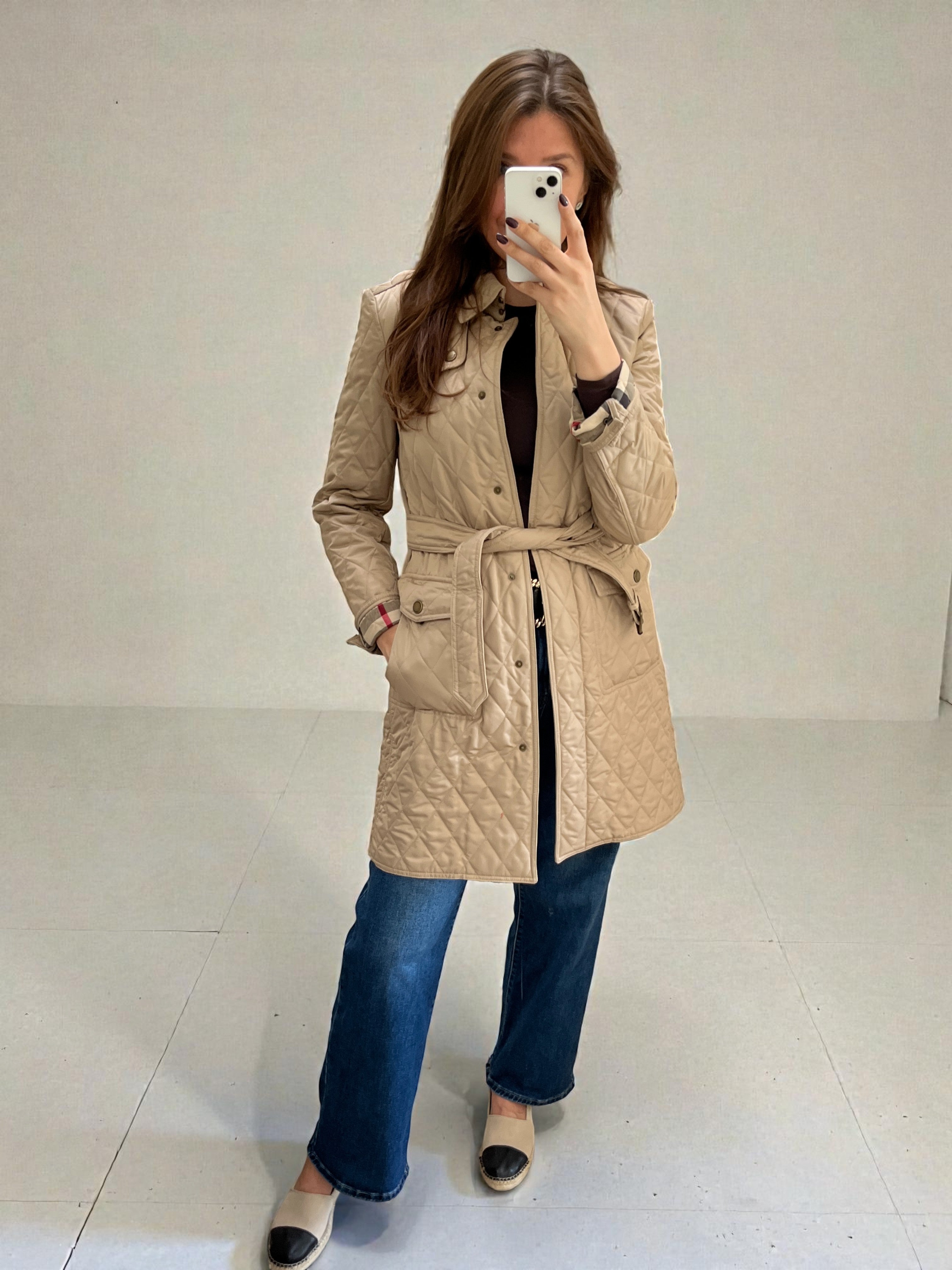 Burberry Quilted Mid-length Trench Coat Beige Size M