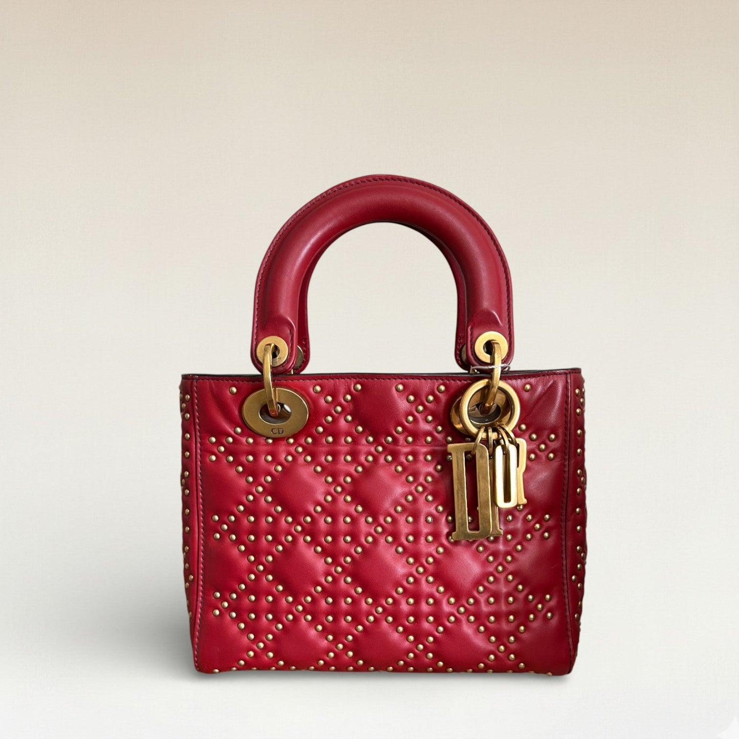 Dior Lady Dior Mini Bag With Metal Studs Burgundy Leather