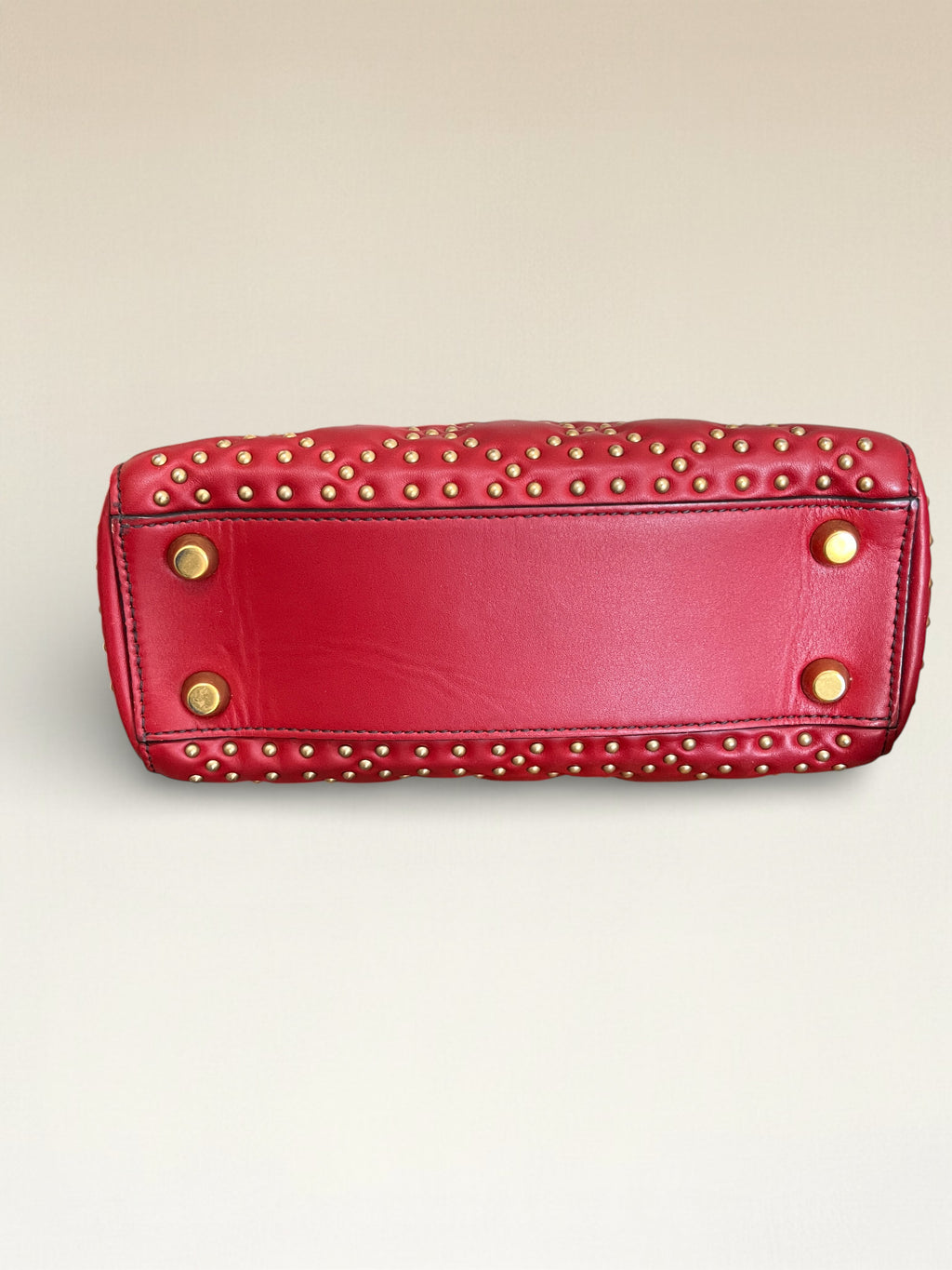 Dior Lady Dior Mini Bag With Metal Studs Burgundy Leather