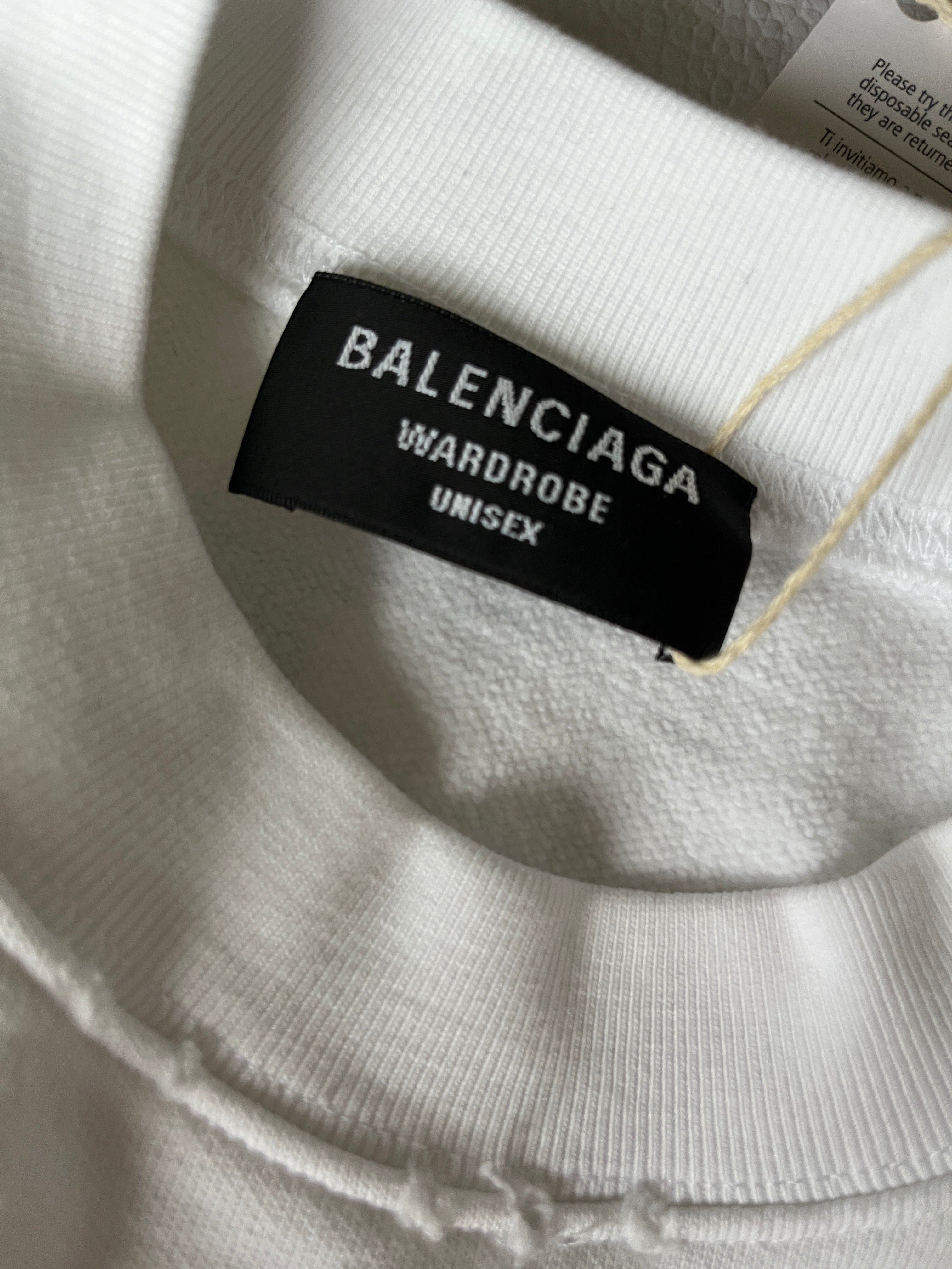 Balenciaga White Cotton Logo Sweatshirt Distressed Trims