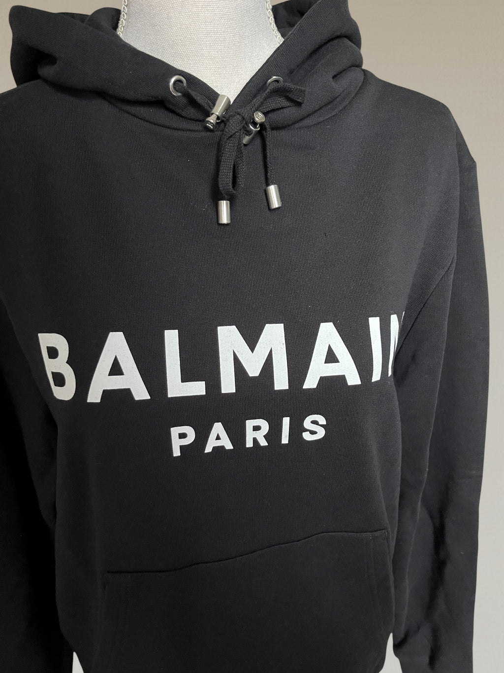 Balmain Black Cotton Logo Hoodie With Kangaroo pocket
