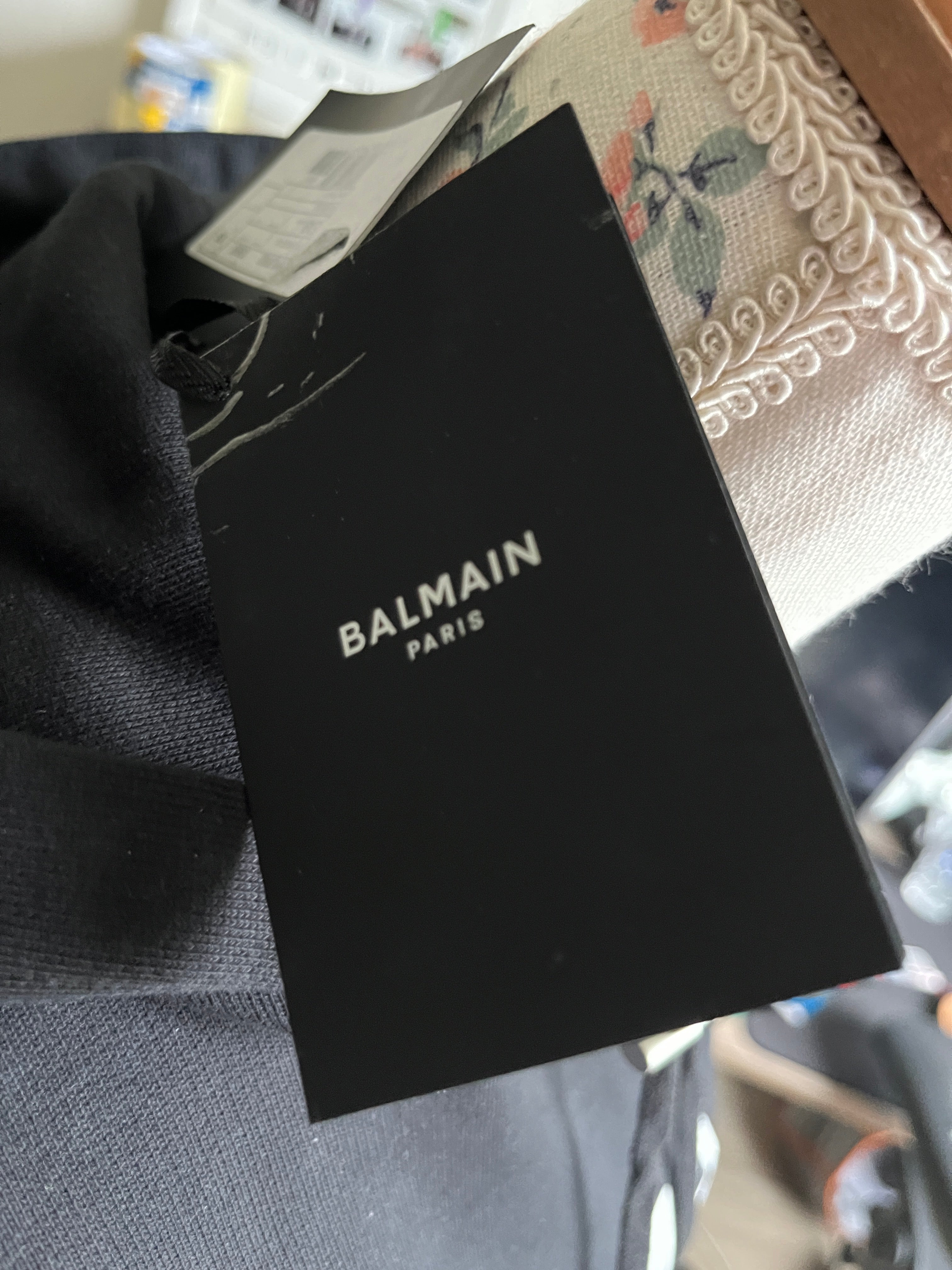 Balmain Black Cotton Logo Hoodie With Kangaroo pocket