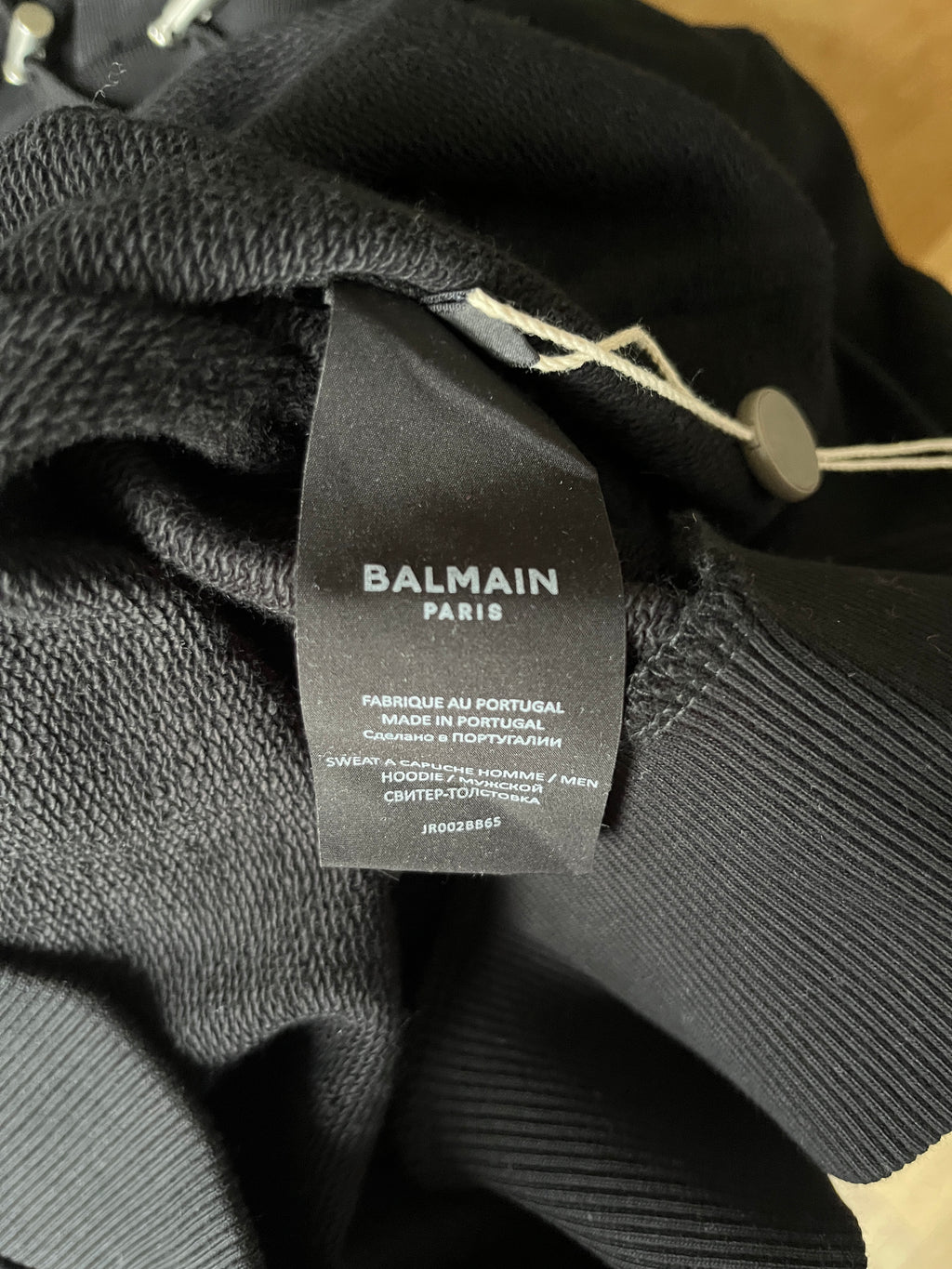 Balmain Black Cotton Logo Hoodie With Kangaroo pocket