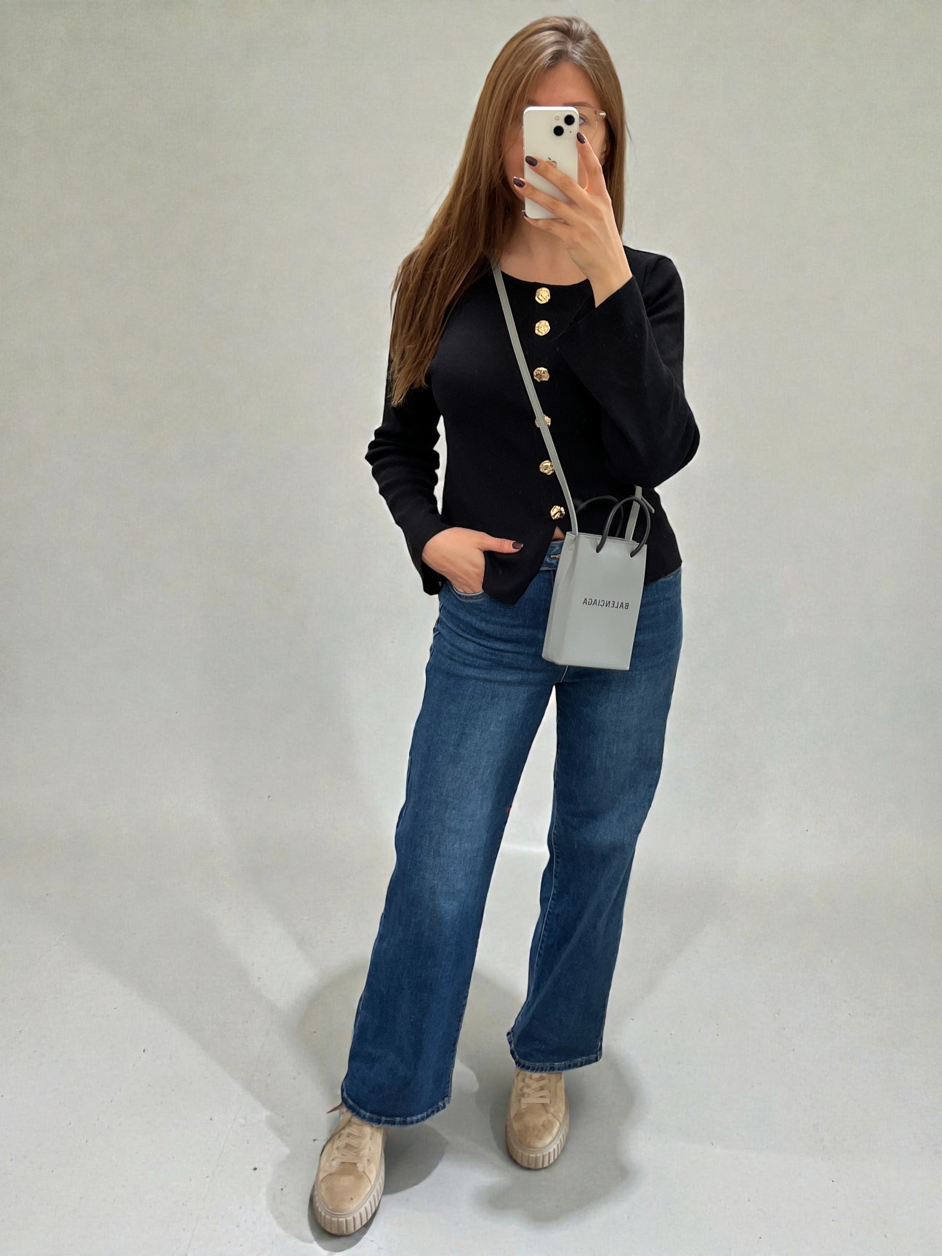 Balenciaga Leather Phone Case Shopper Bag Grey