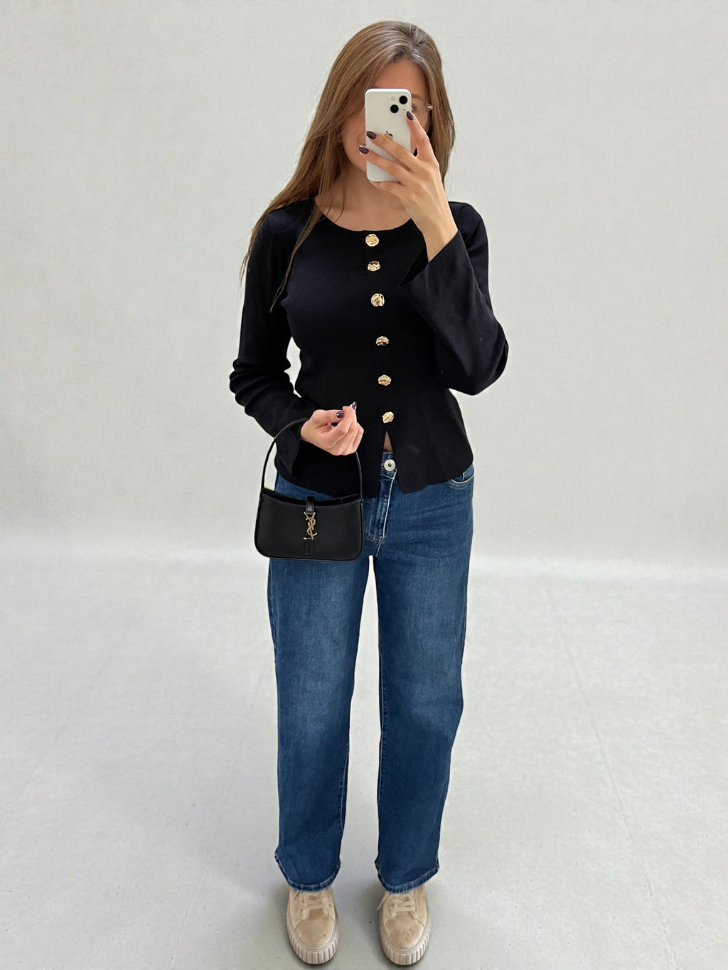 Saint Laurent Black Smooth Leather 5 à 7 Mini Hobo Handbag