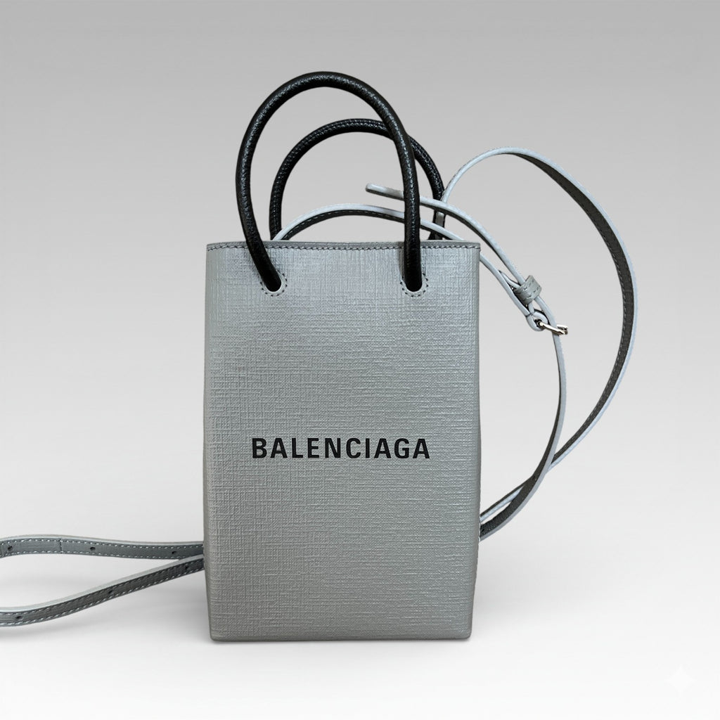 Balenciaga Leather Phone Case Shopper Bag Grey