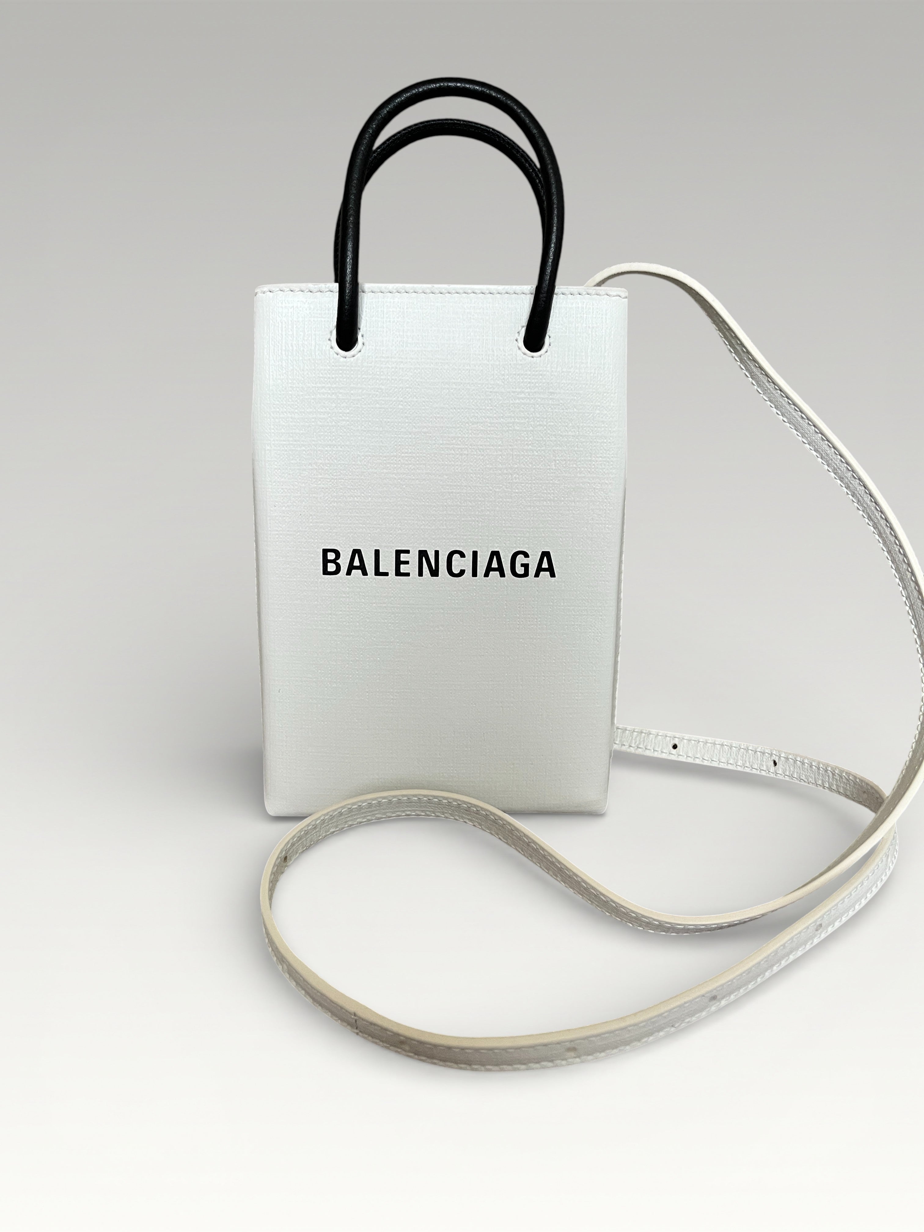 Balenciaga Leather Phone Case Shopper Bag White
