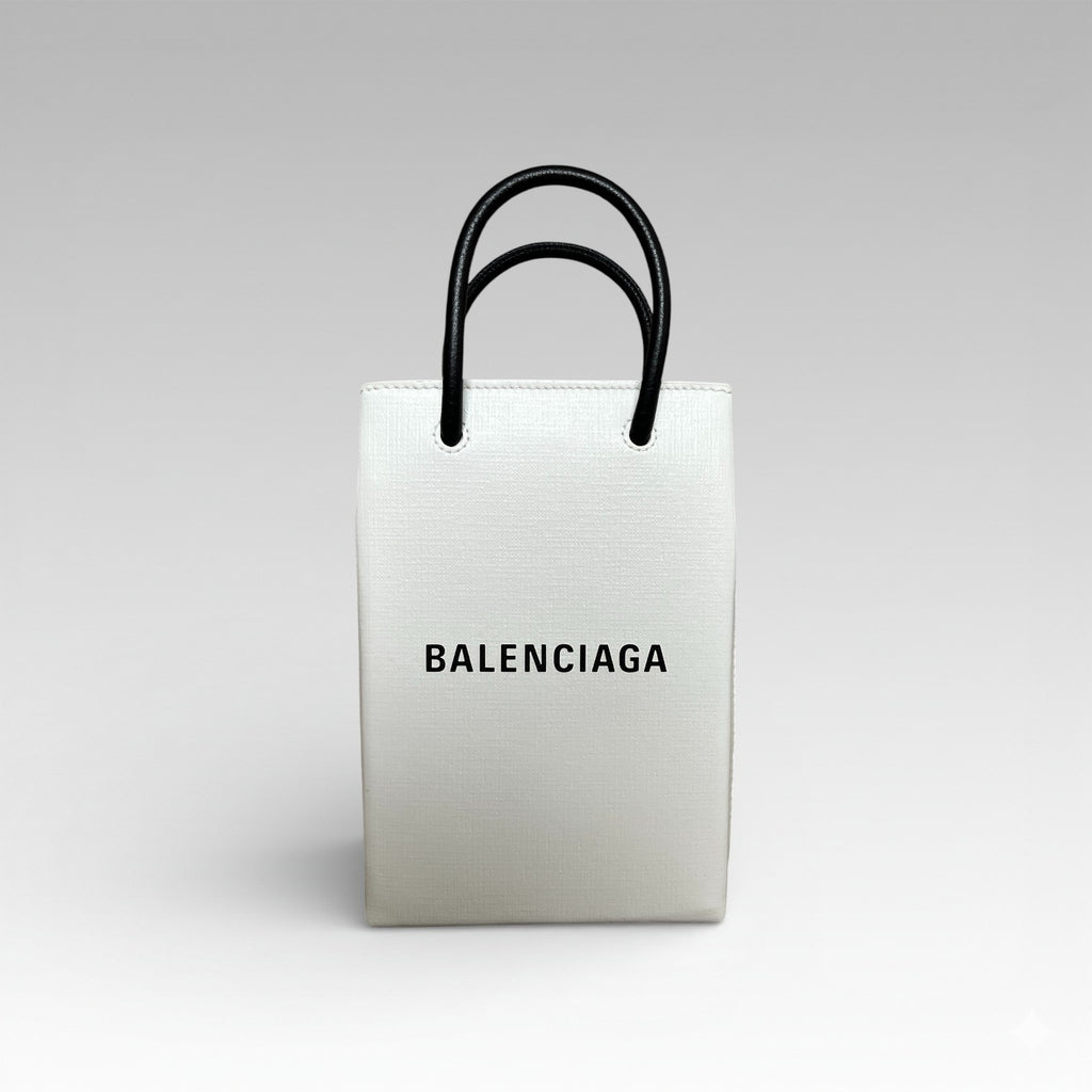 Balenciaga Leather Phone Case Shopper Bag White
