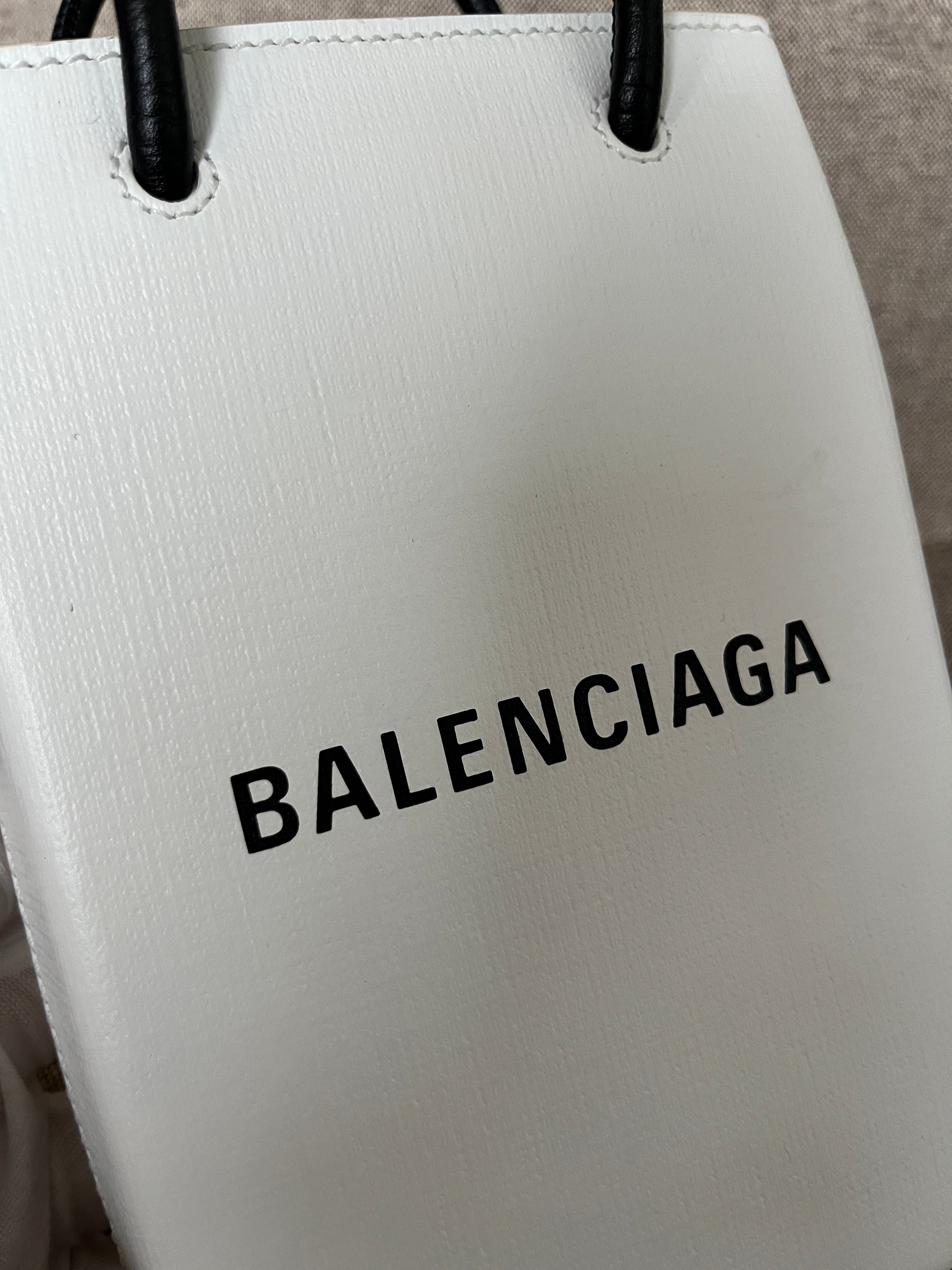 Balenciaga Leather Phone Case Shopper Bag White