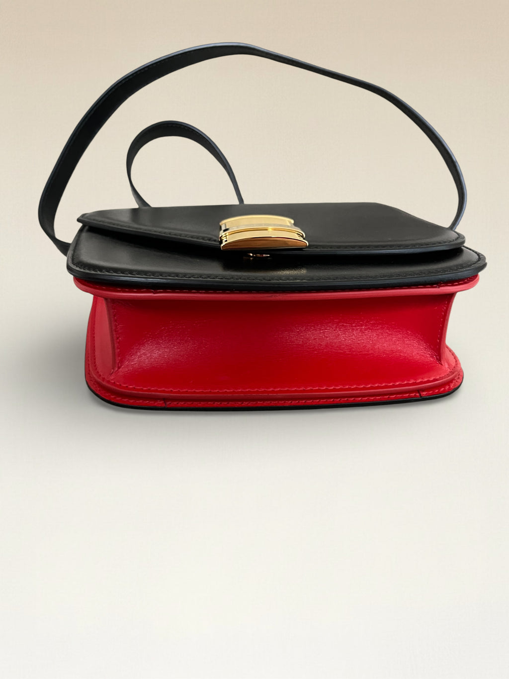 Salvatore Ferragamo Fiamma S Assymetric Leather Bag Black And Red