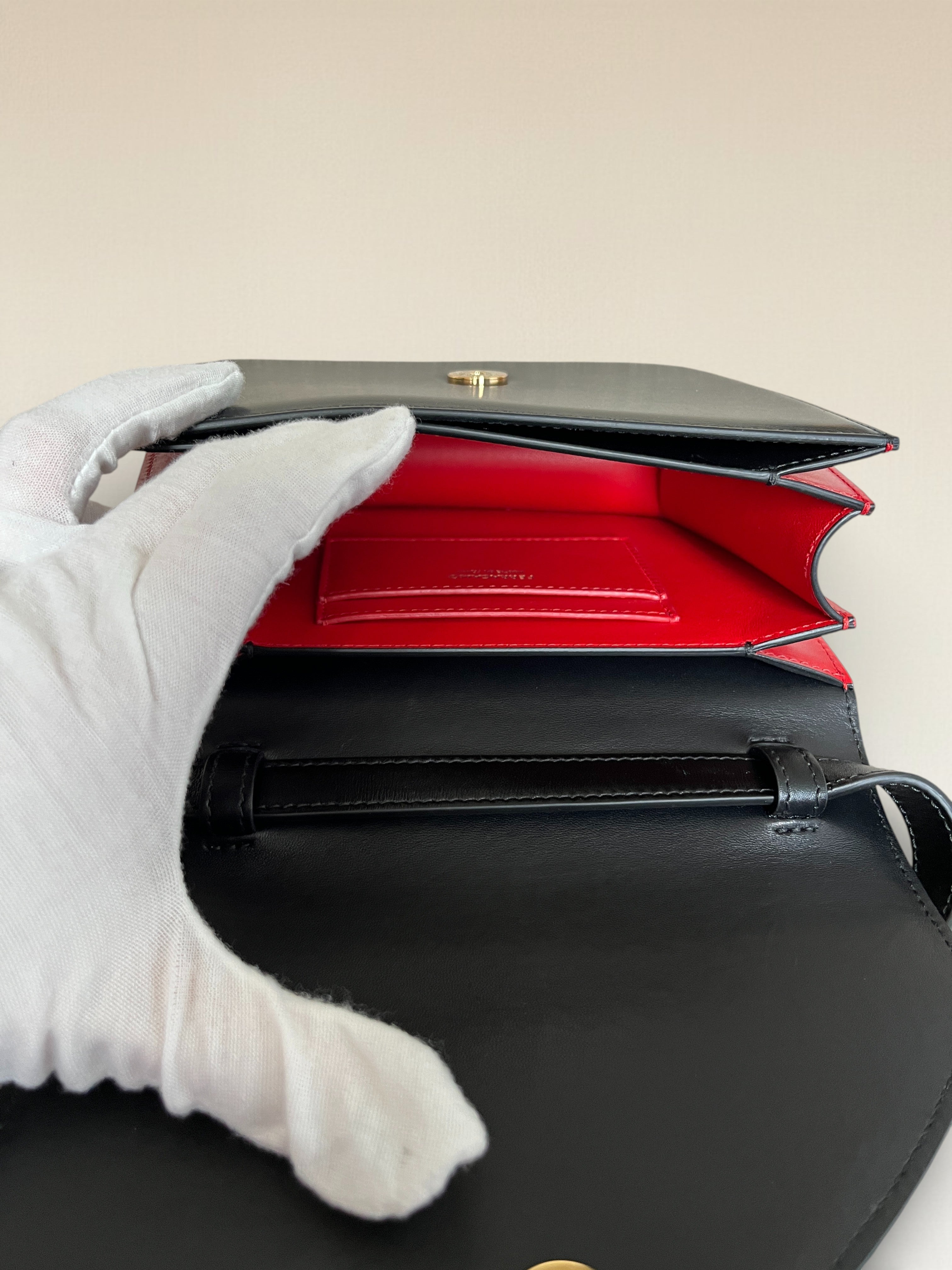 Salvatore Ferragamo Fiamma S Assymetric Leather Bag Black And Red