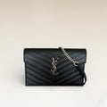 Saint Laurent YSL Logo Cassandre Matelassé Envelope Leather Wallet On Chain Black