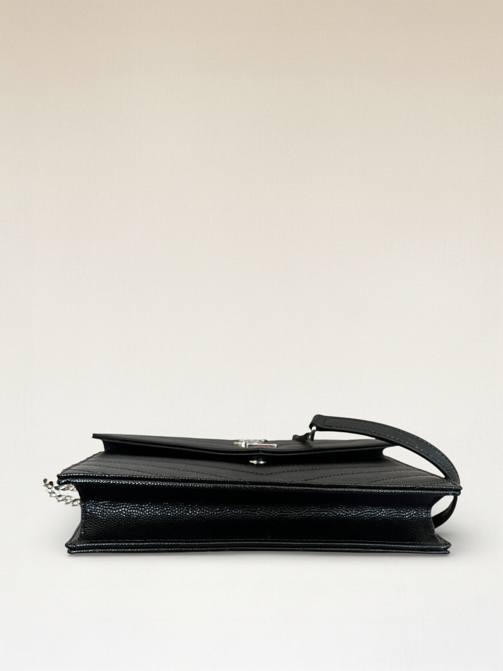 Saint Laurent YSL Logo Cassandre Matelassé Envelope Leather Wallet On Chain Black