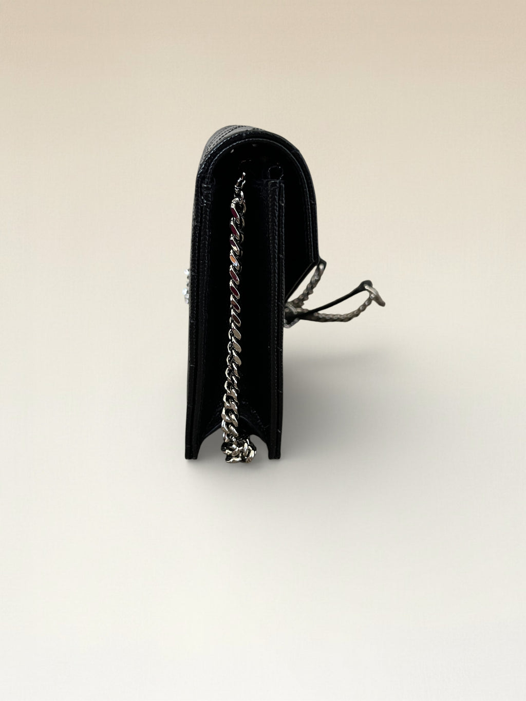 Saint Laurent YSL Logo Cassandre Matelassé Envelope Leather Wallet On Chain Black