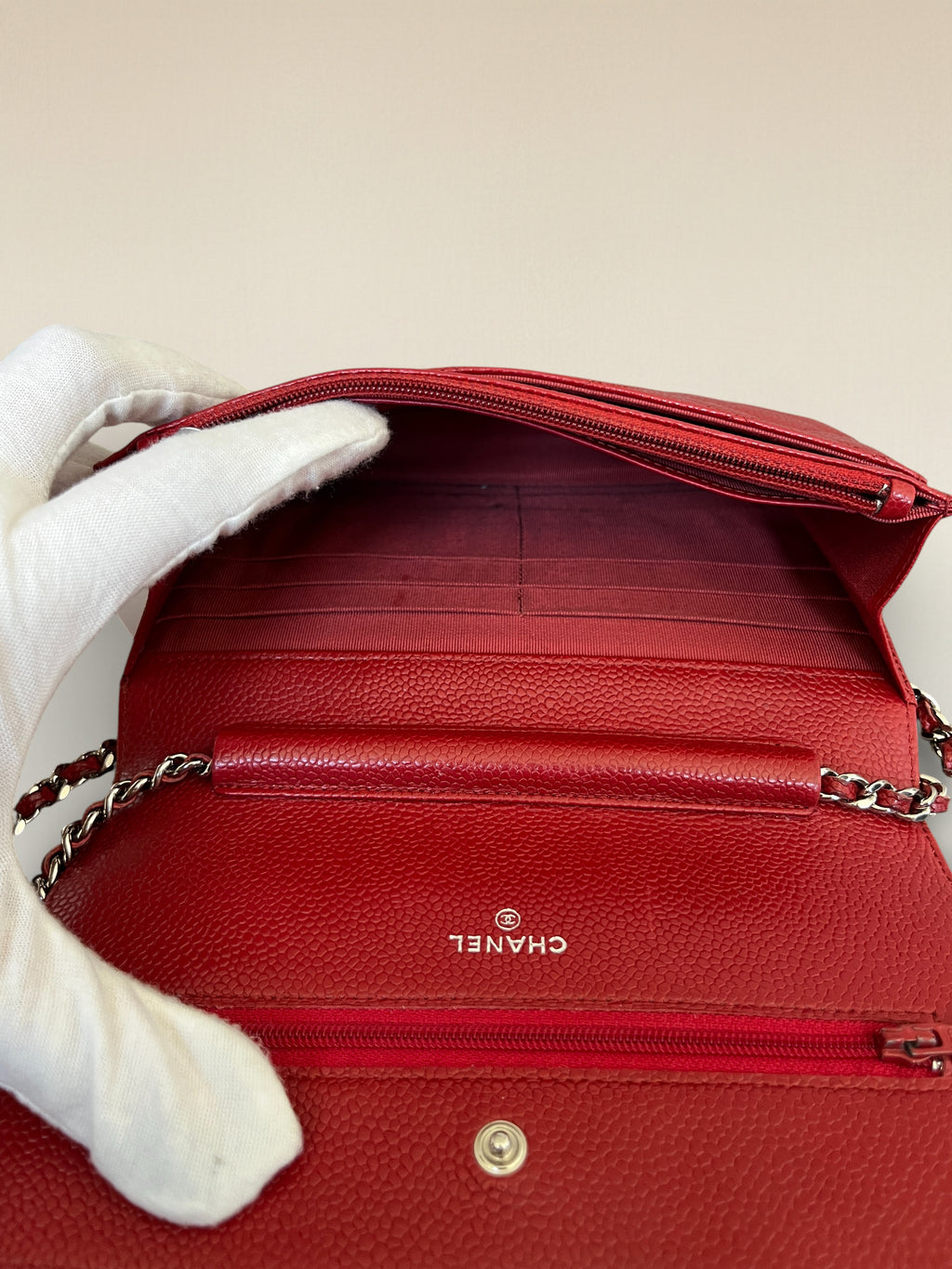Chanel Classic Wallet On Chain Red Caviar Leather
