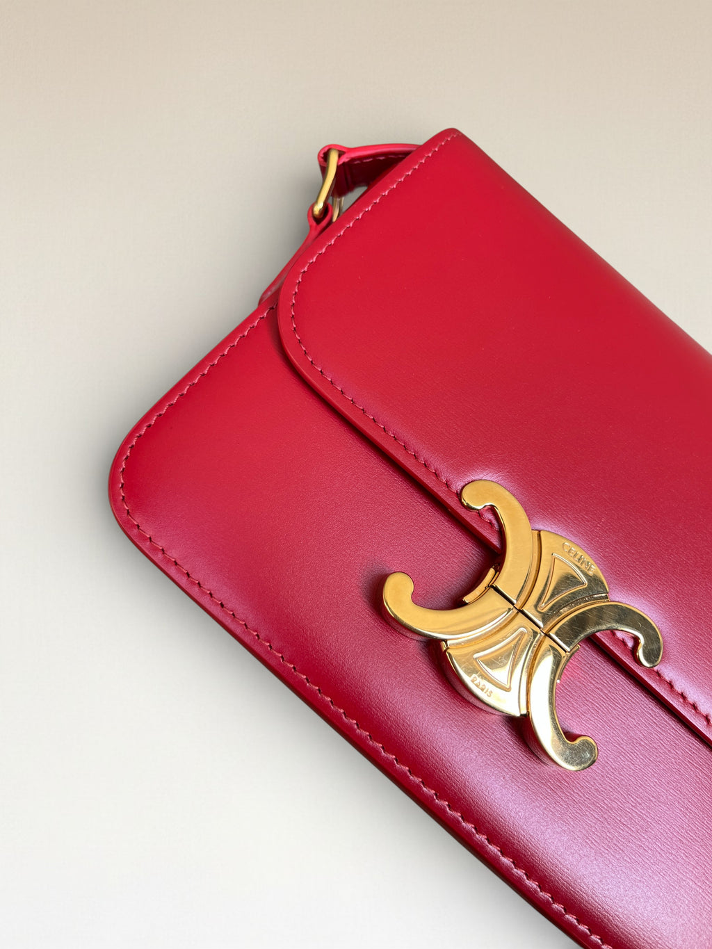 Celine Teen Triomphe Crossbody Bag Red Smooth Leather