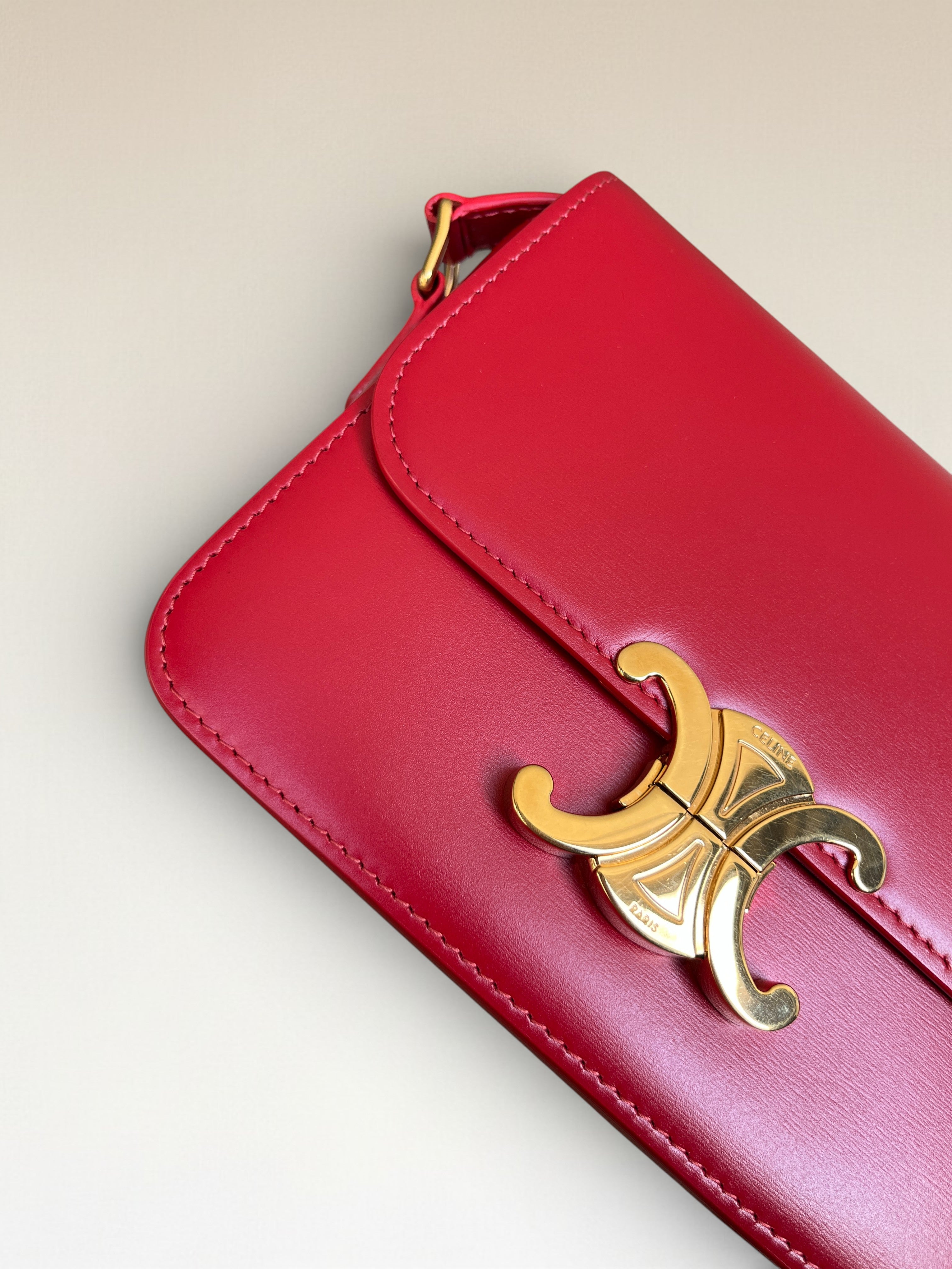 Celine Teen Triomphe Crossbody Bag Red Smooth Leather