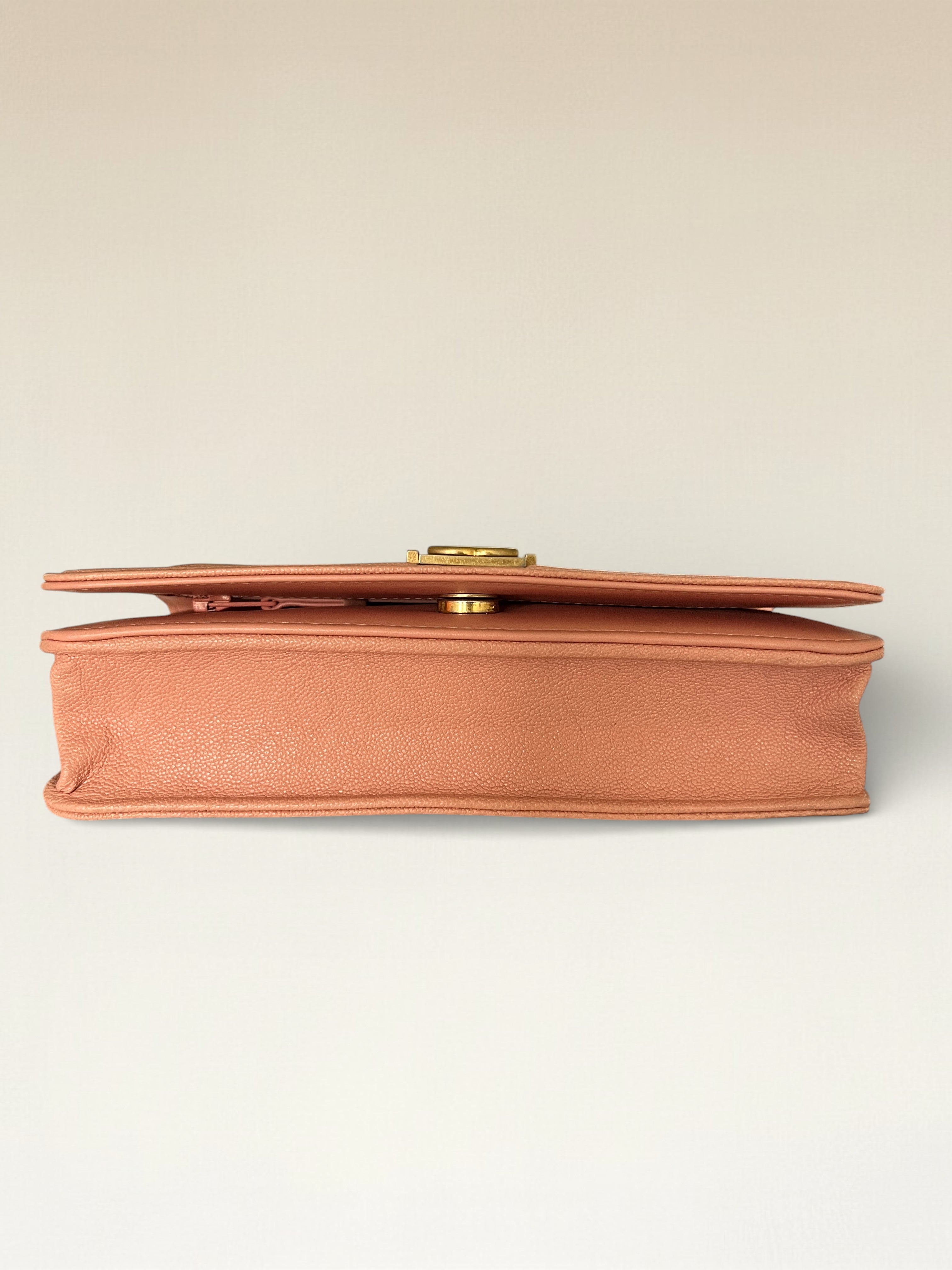 2019 Chanel Boy Matelasse Wallet On Chain Caviar Leather Peach Pink