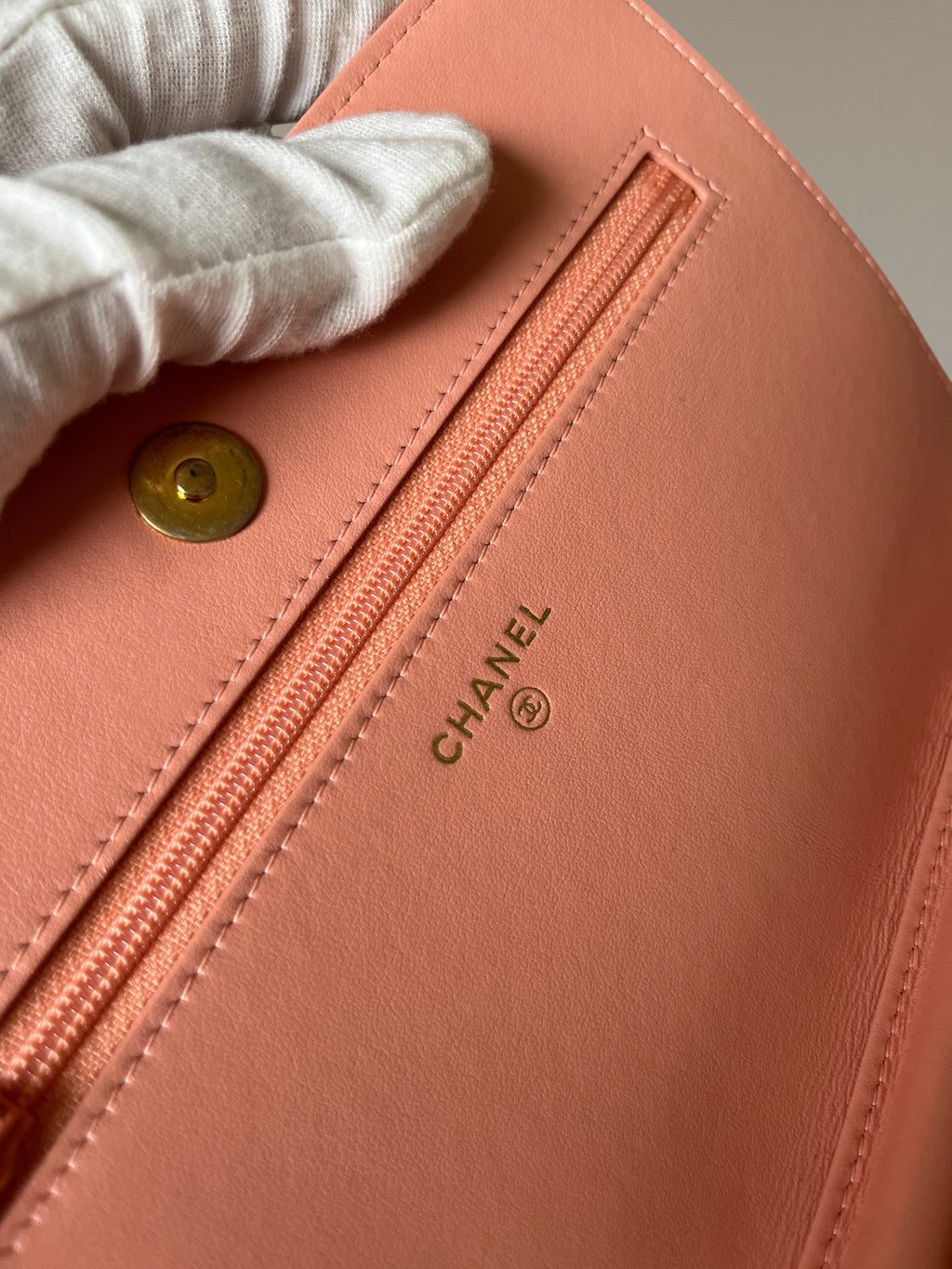 2019 Chanel Boy Matelasse Wallet On Chain Caviar Leather Peach Pink